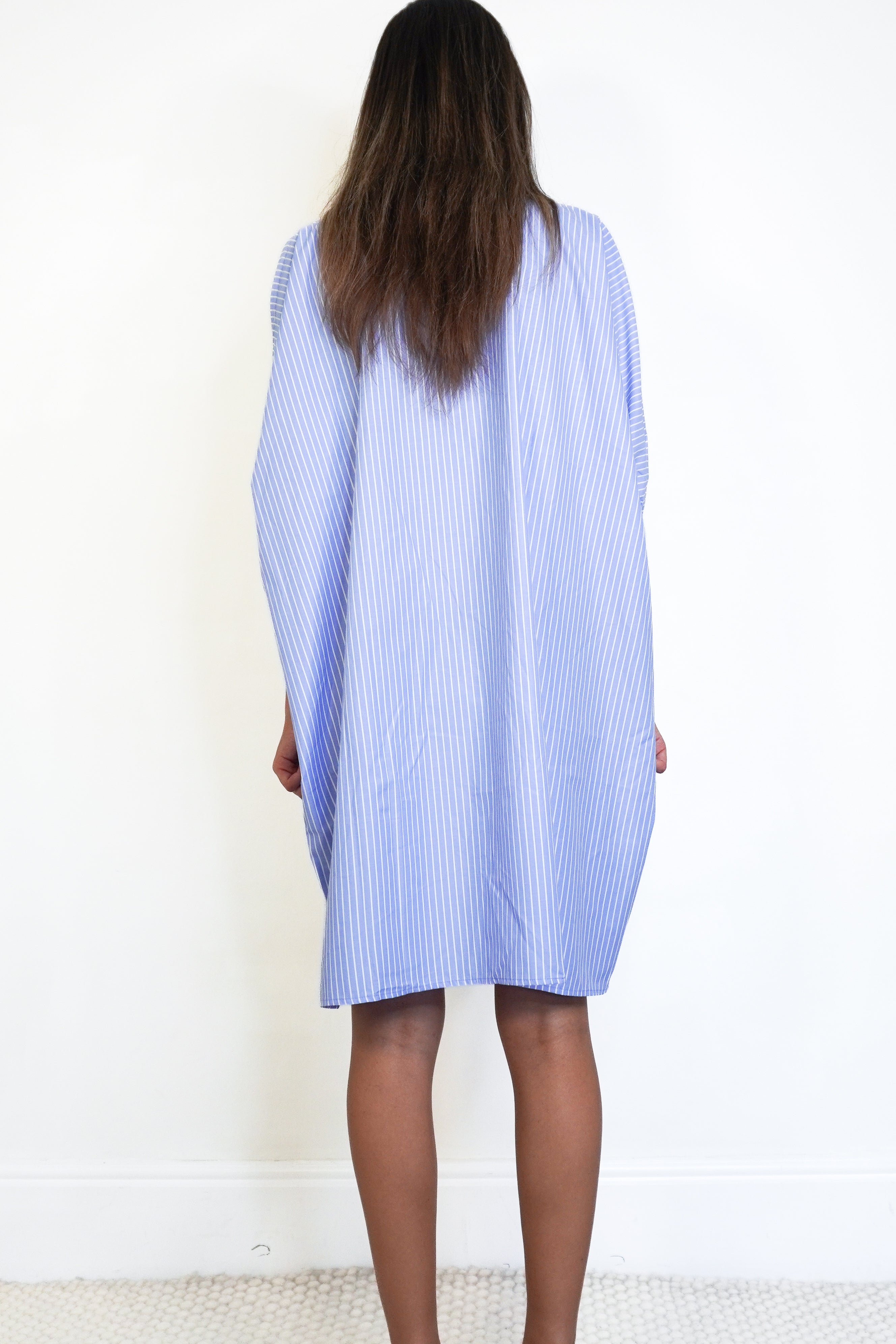 Rae Feather Blue Striped Grecian Shirt Dress back photo chelsea london
