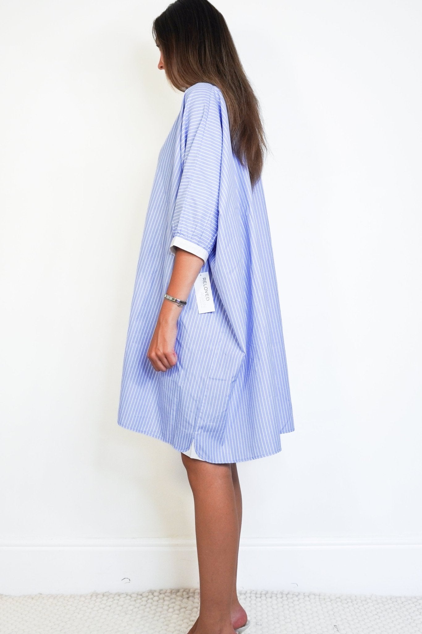 NEW Rae Feather Blue Striped Grecian Shirt Dress (RRP £110) | Authentic Preloved - Reloved Again