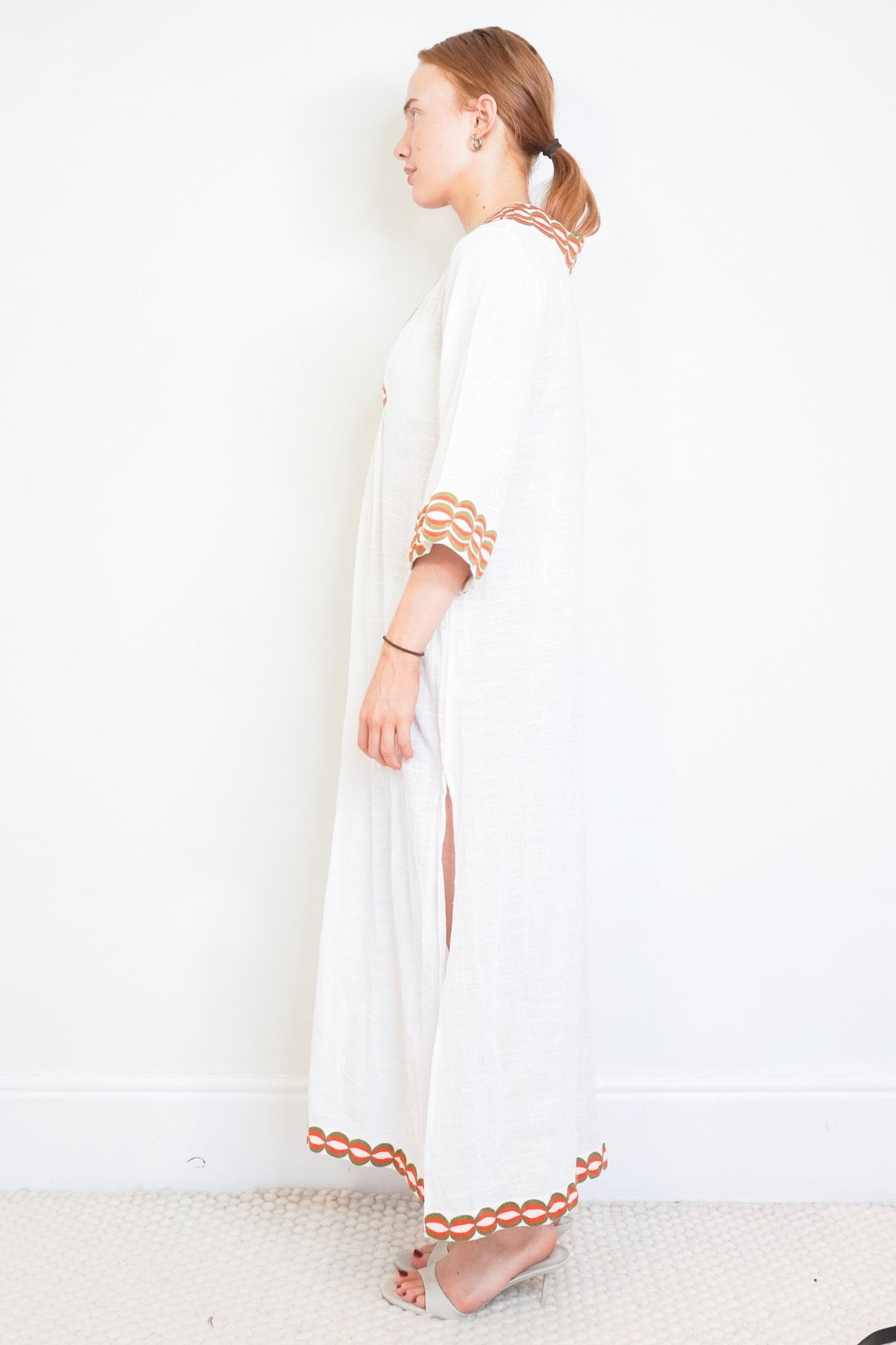 Rae Feather White Dress with Green & Orange Detail (RRP £145) | Authentic Preloved - Reloved Again