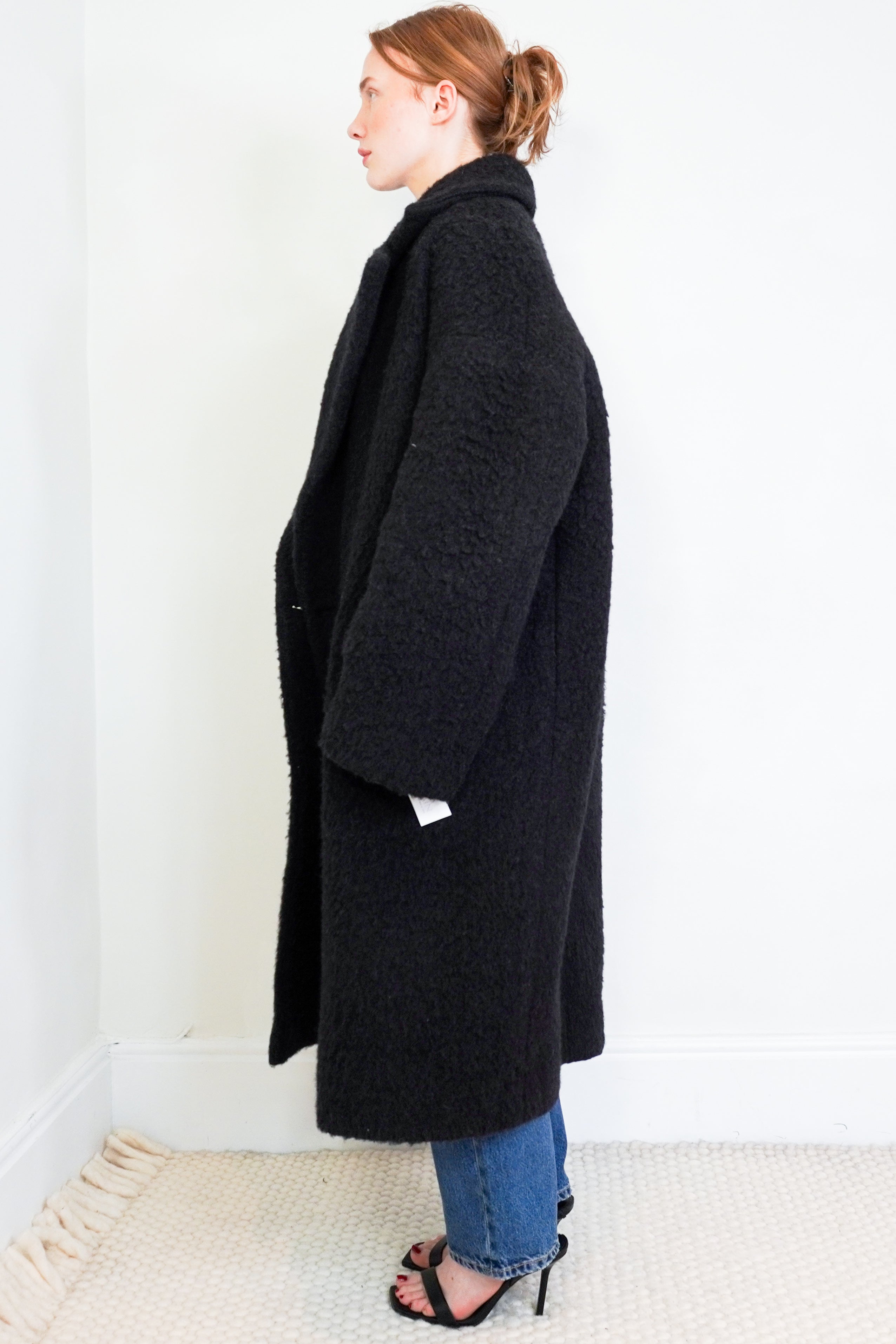 Raey-Black-Boucle-Midi-Coat-side-picture-Chelsea-London