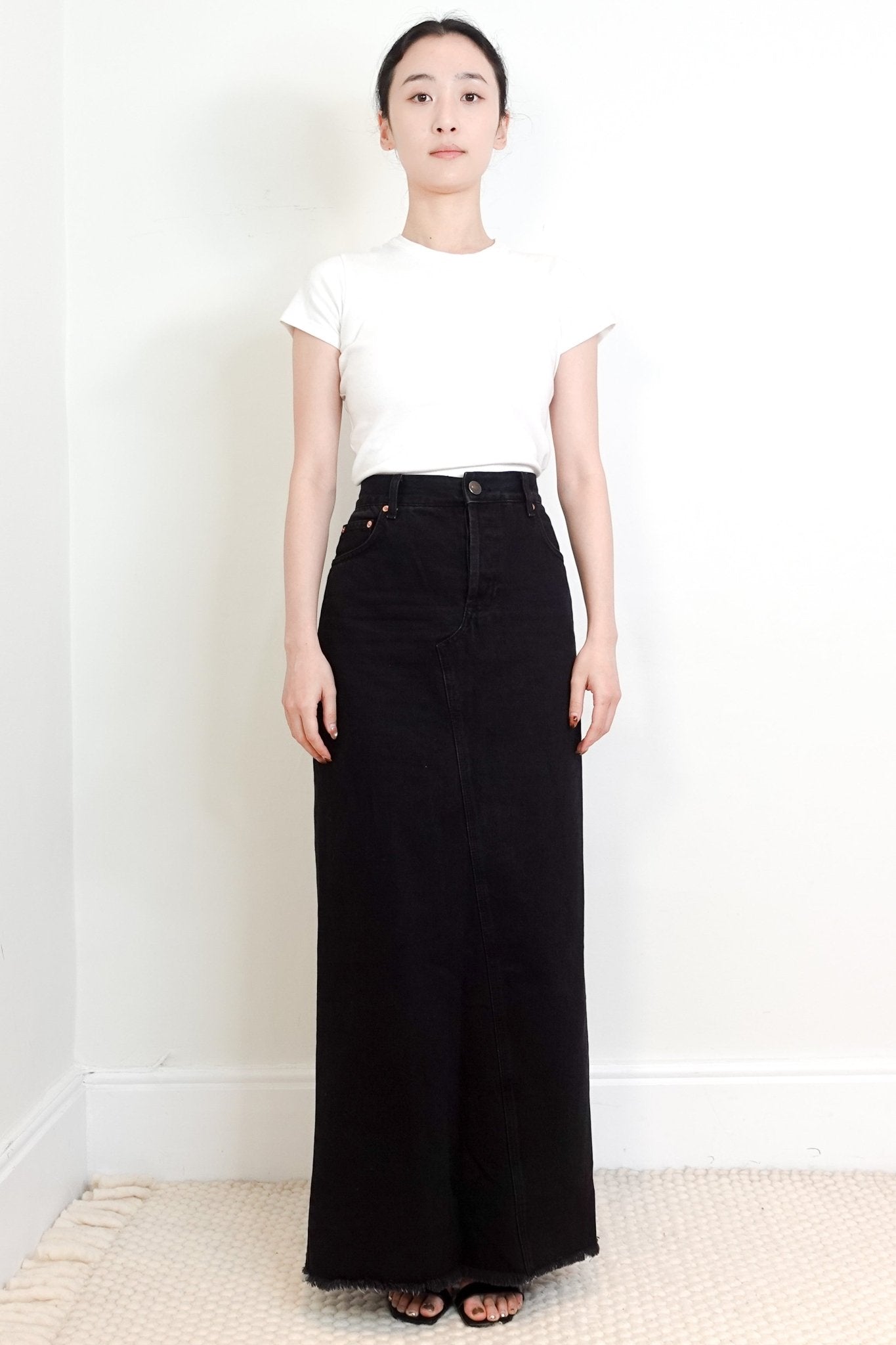 Raey Black Denim Fitted Midi Skirt RRP £150 | Authentic Preloved - Reloved Again