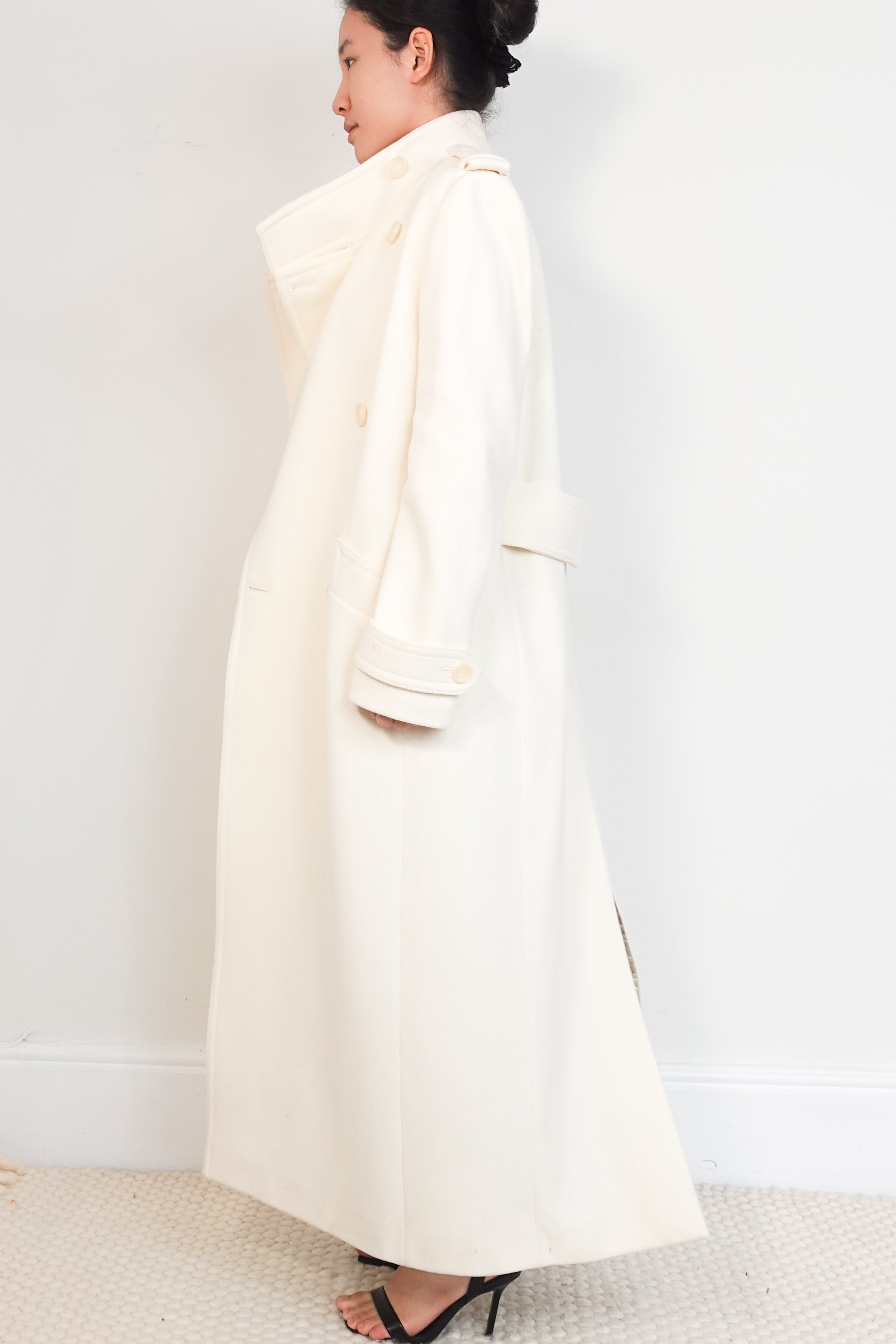 Reiss-Atelier-Cream-Wool-Long-Trench-Coat-side-picture-Chelsea-London