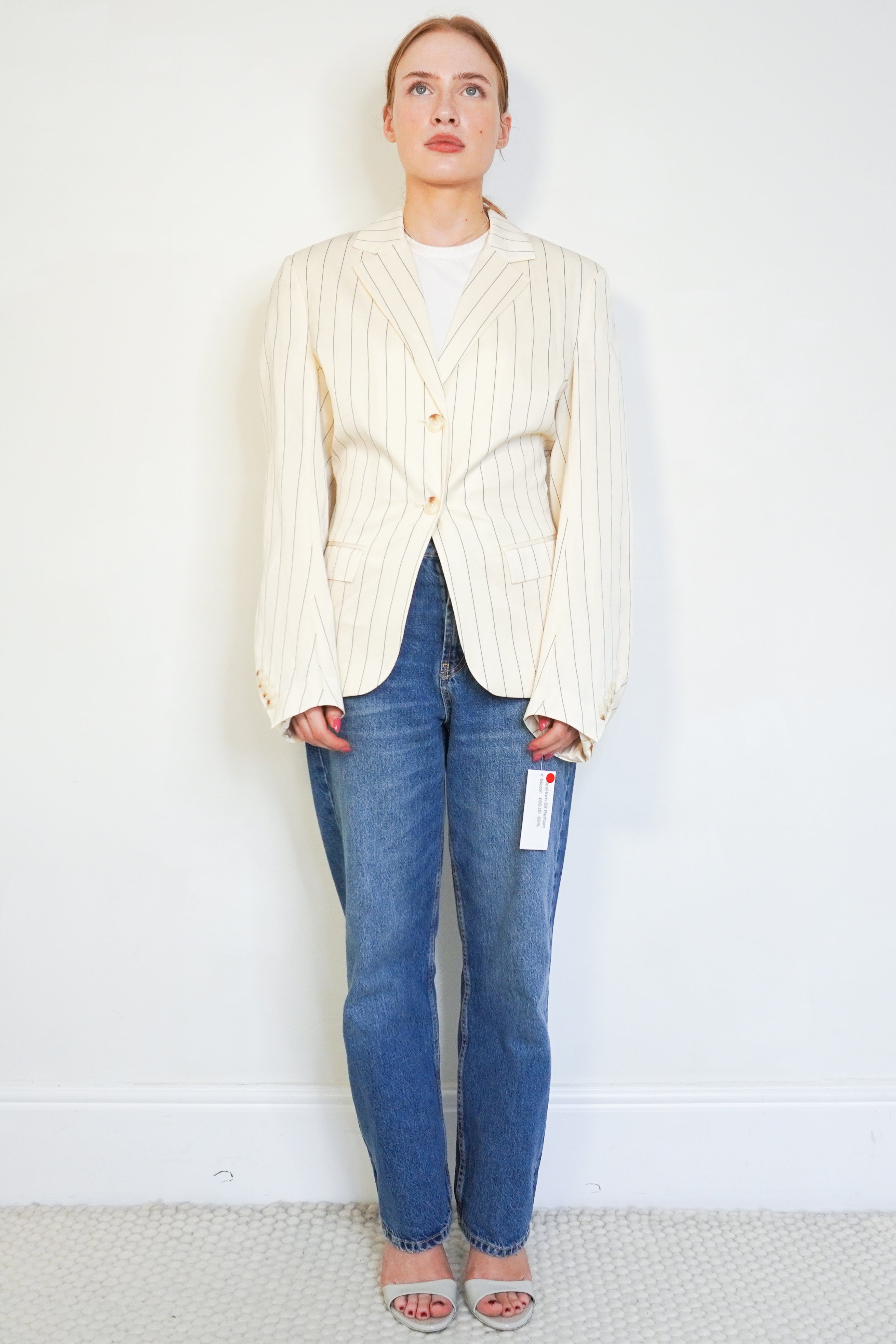Remain Egret Comb Drapy Striped Blazer front photo chelsea london