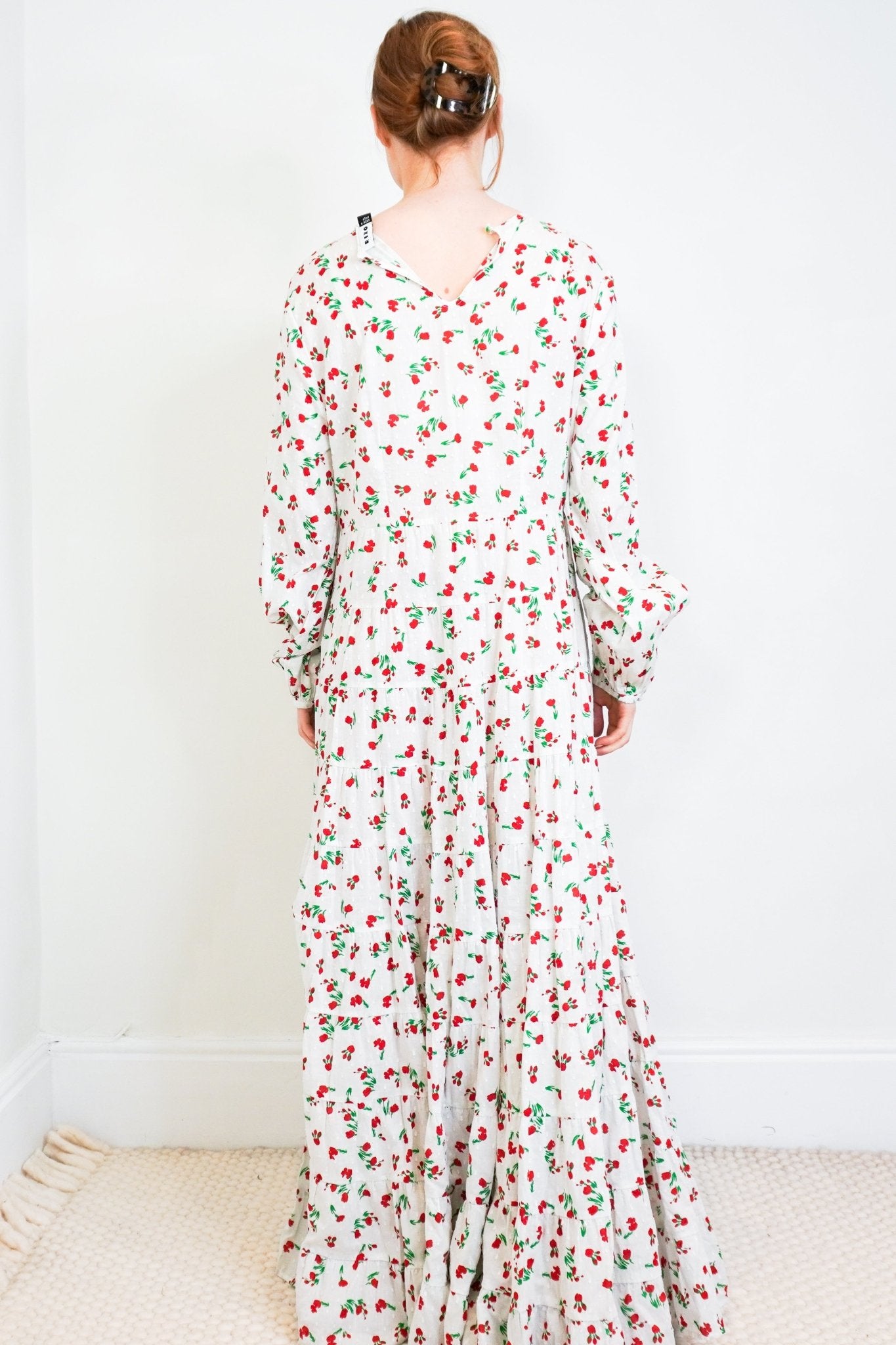 Rixo-White-and-Red-Floral-Maxi-Dress-back-picture-Chelsea-London