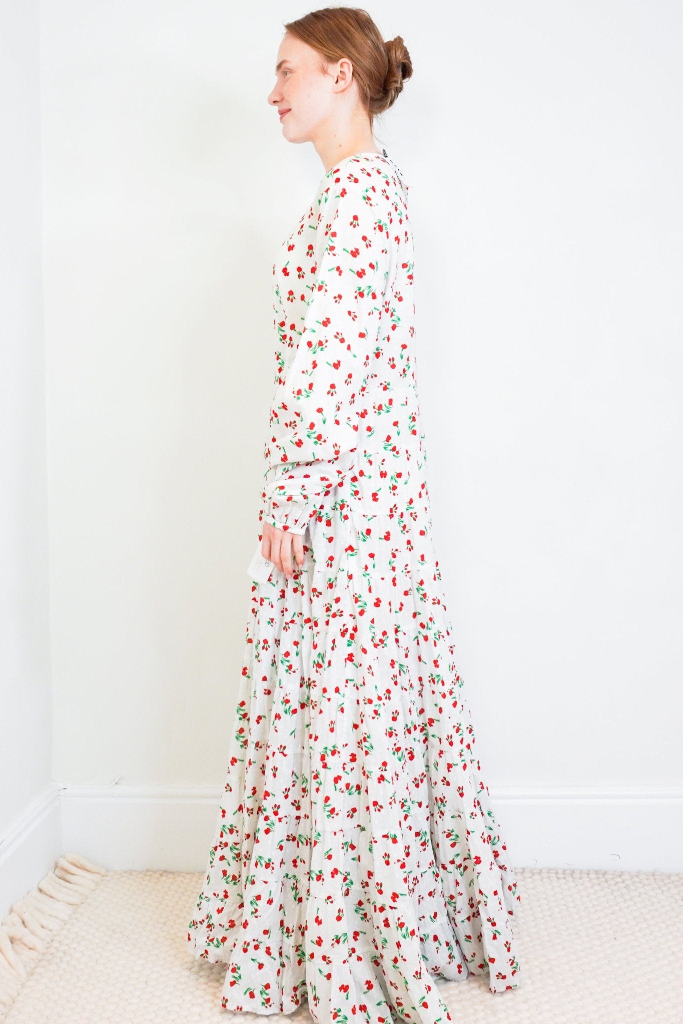Rixo Pip White and Red Floral Maxi Dress RRP £250 | Authentic & Preloved - Reloved Again