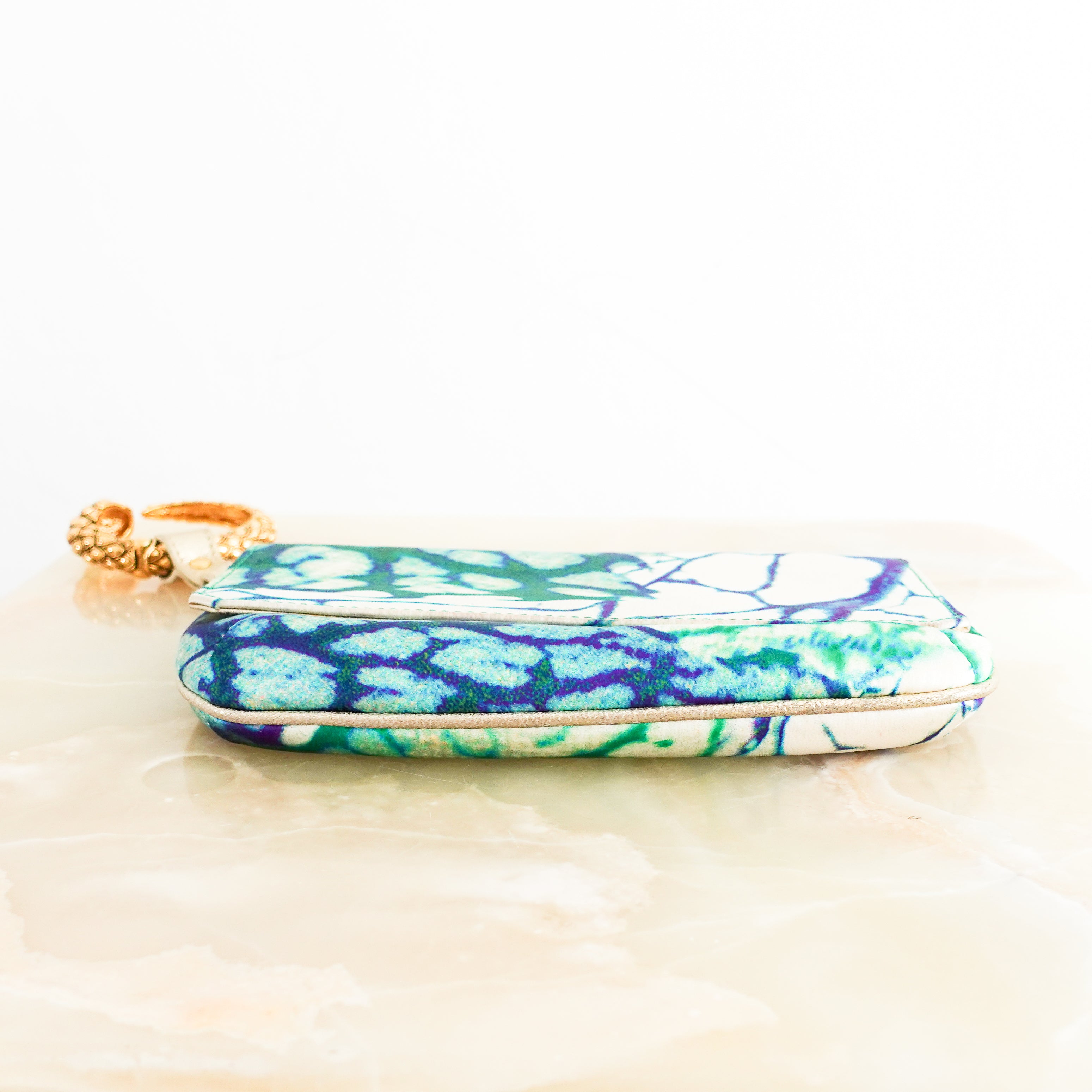 Roberto-Cavalli-Blue-Tie-dye-Satin-Mini-Clutch-with-Gold-Bracelet-bottom-picture
