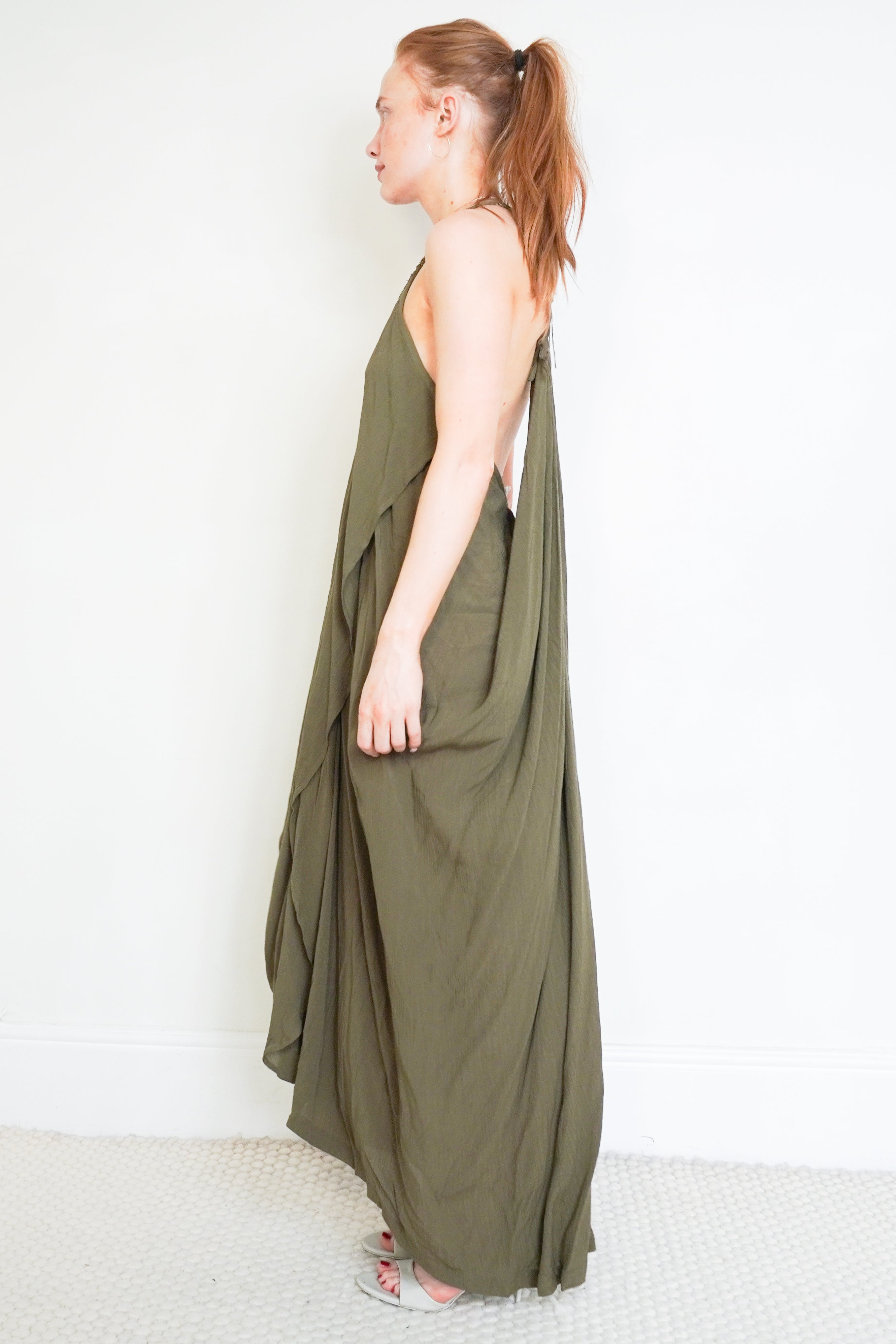 Rocking Gypsy Green Halterneck Maxi Dress side photo chelsea london