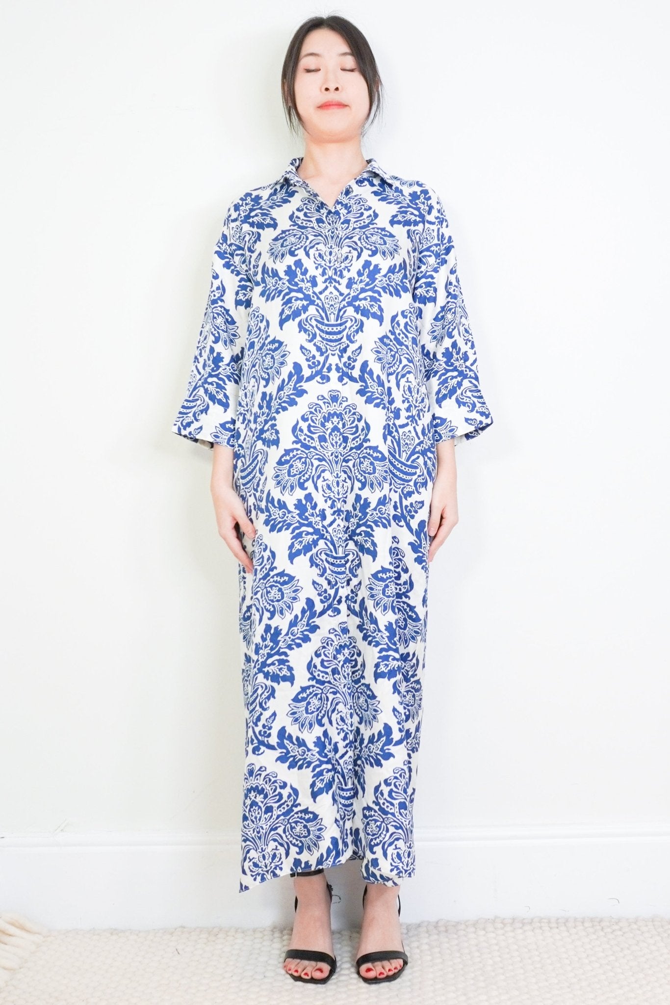 ‘S MaxMara Blue & White Silk Maxi Dress RRP £475 | Authentic & Preloved - Reloved Again