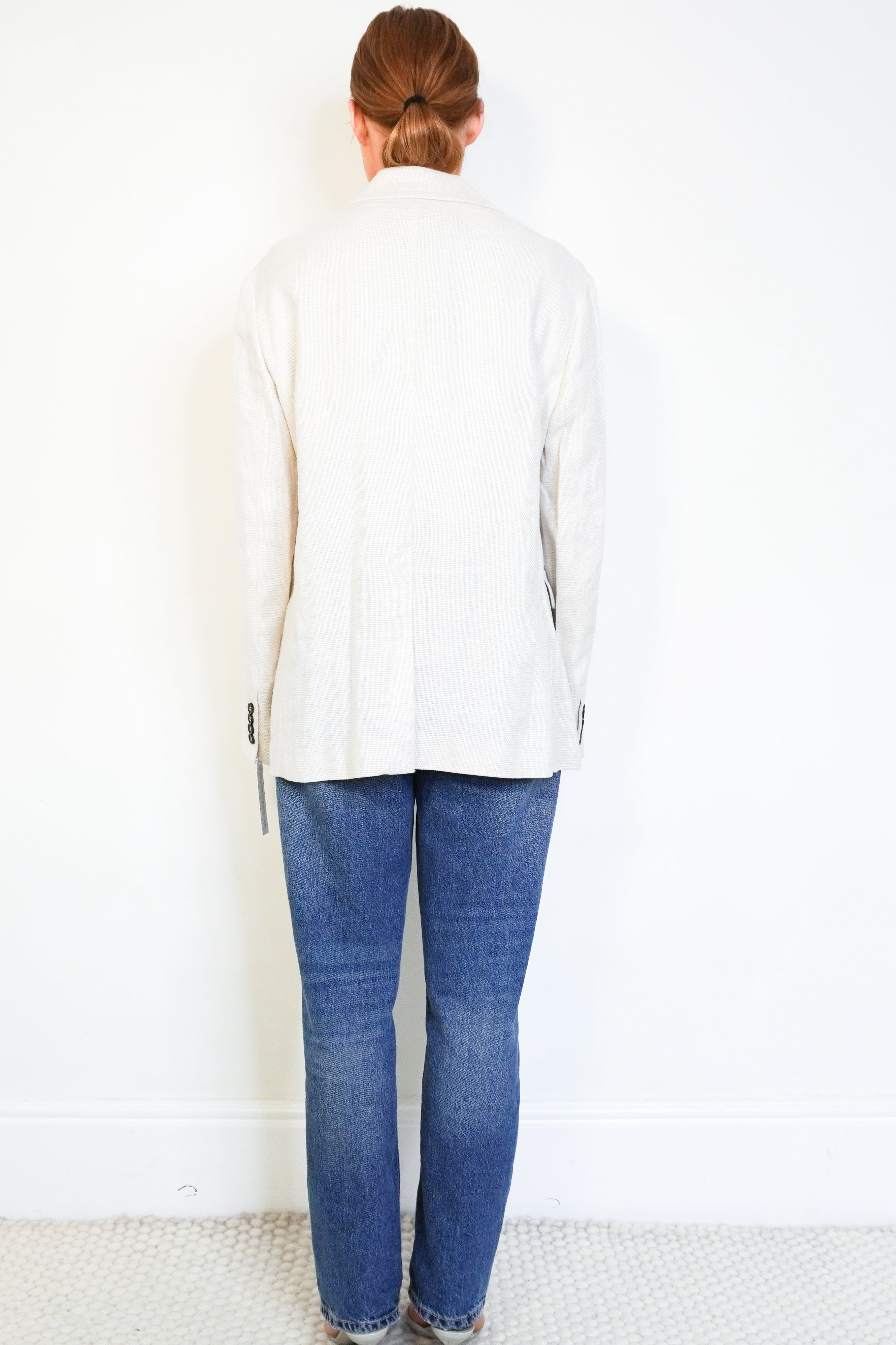 'S Max Mara Beige Linen Blend Blazer back photo chelsea london