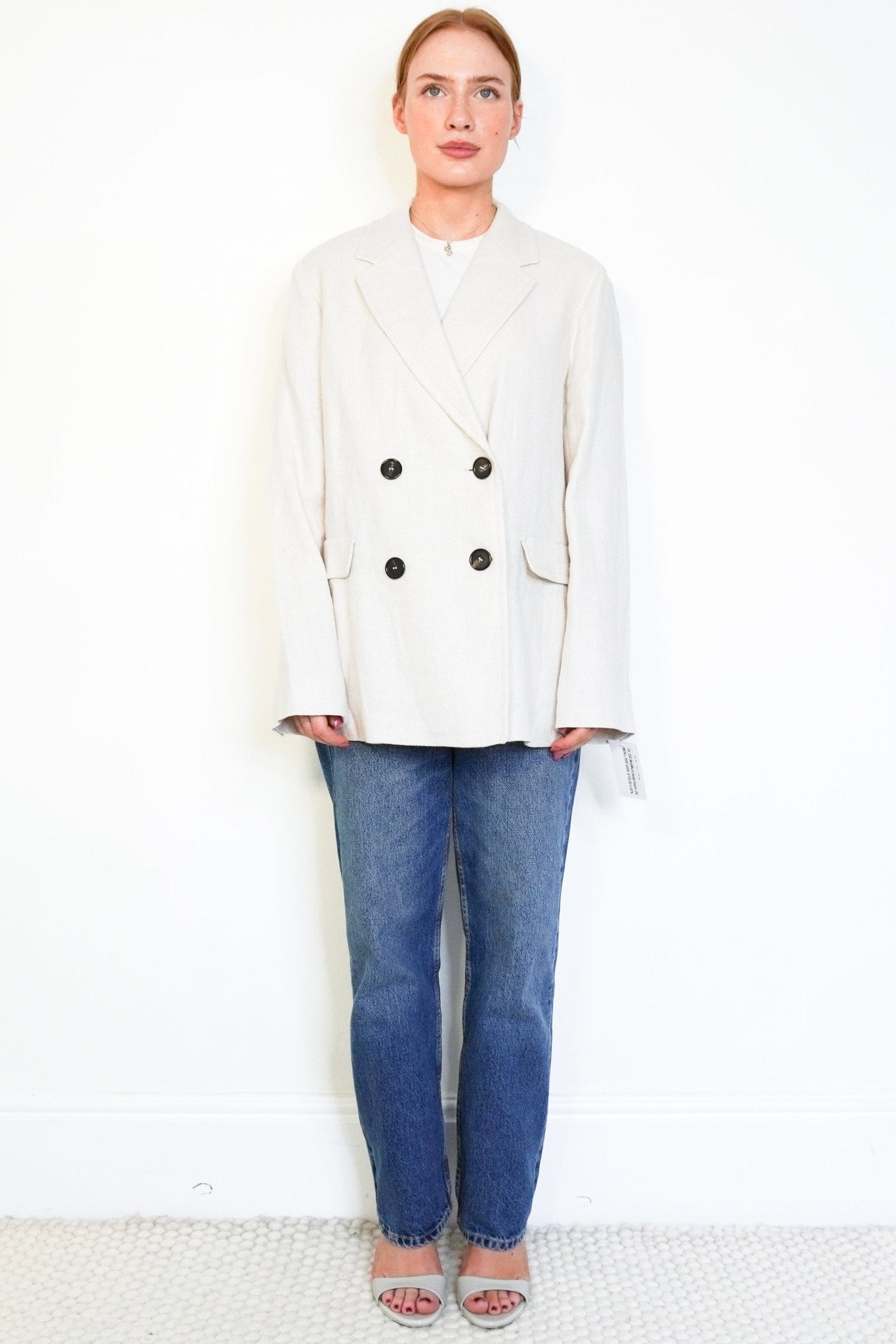 'S Max Mara Beige Double-Breasted Linen Blend Blazer (RRP £450) | Authentic Preloved - Reloved Again