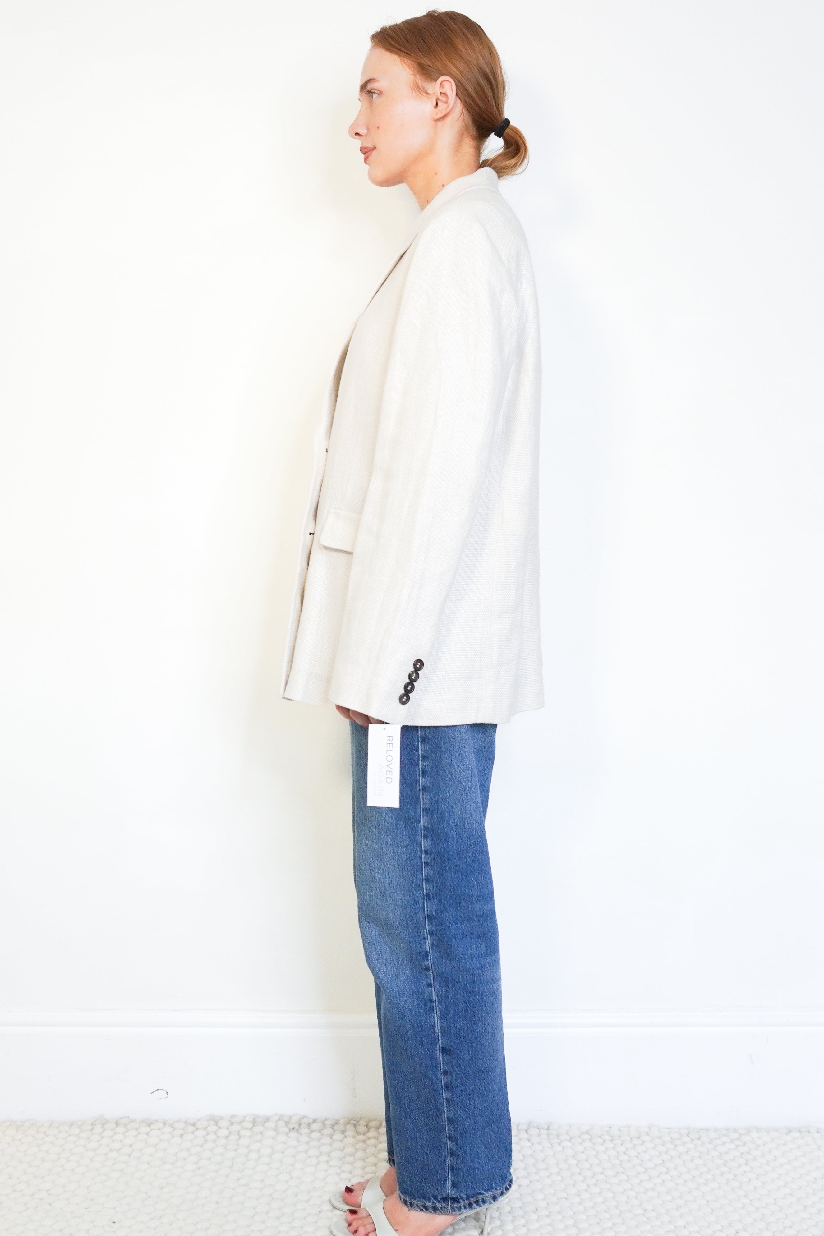 'S Max Mara Beige Linen Blend Blazer side photo chelsea london