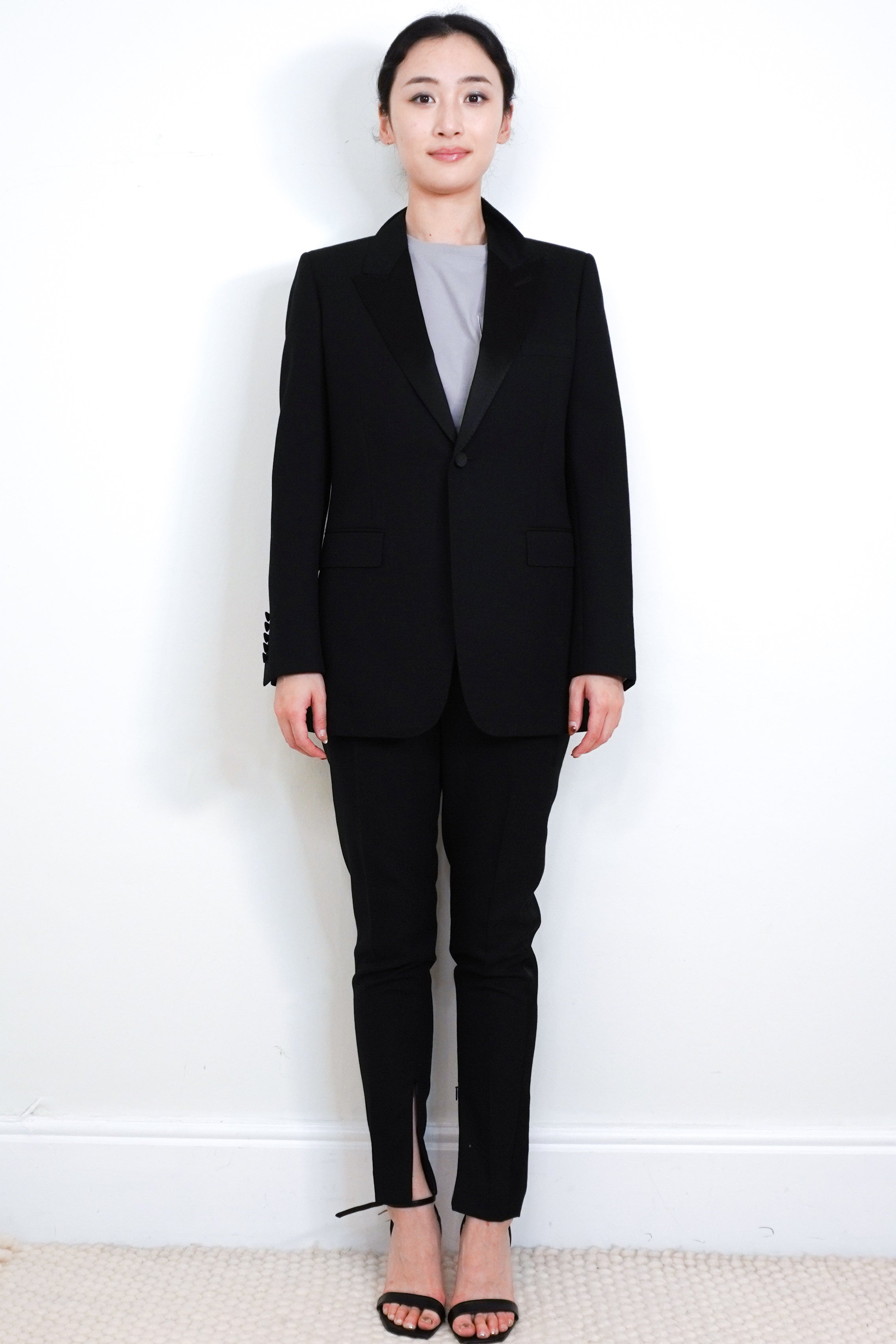 Saint-Laurent-Black-Tuxedo-Wool-Trousers-front-picture-Chelsea-London