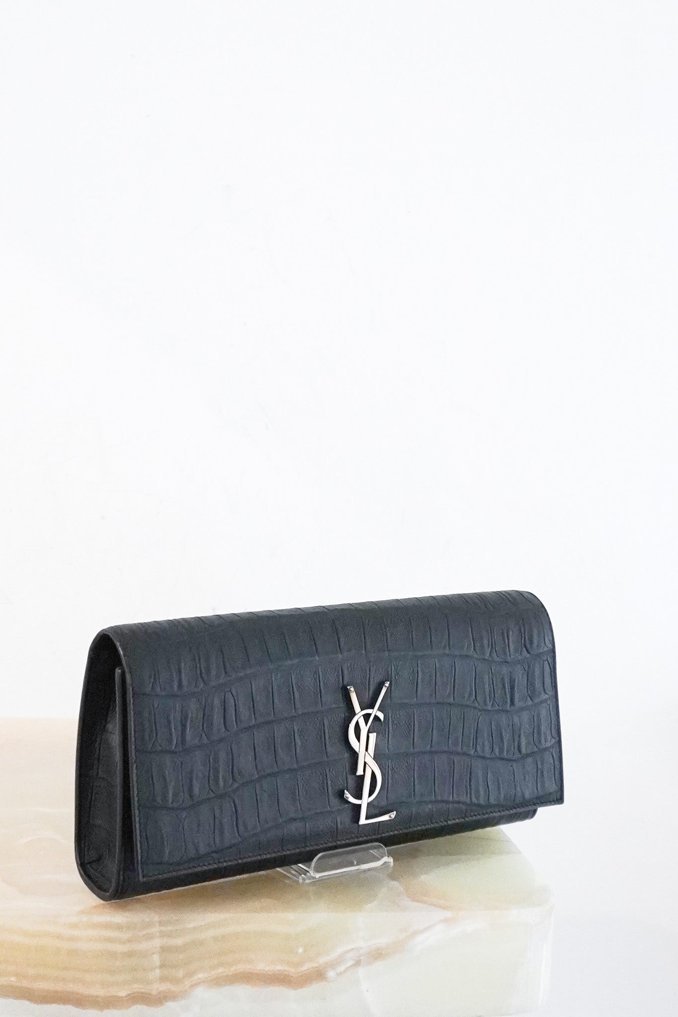 Saint-Laurent-Kate-Croc-Embossed-Clutch-front-picture-chelsea-london