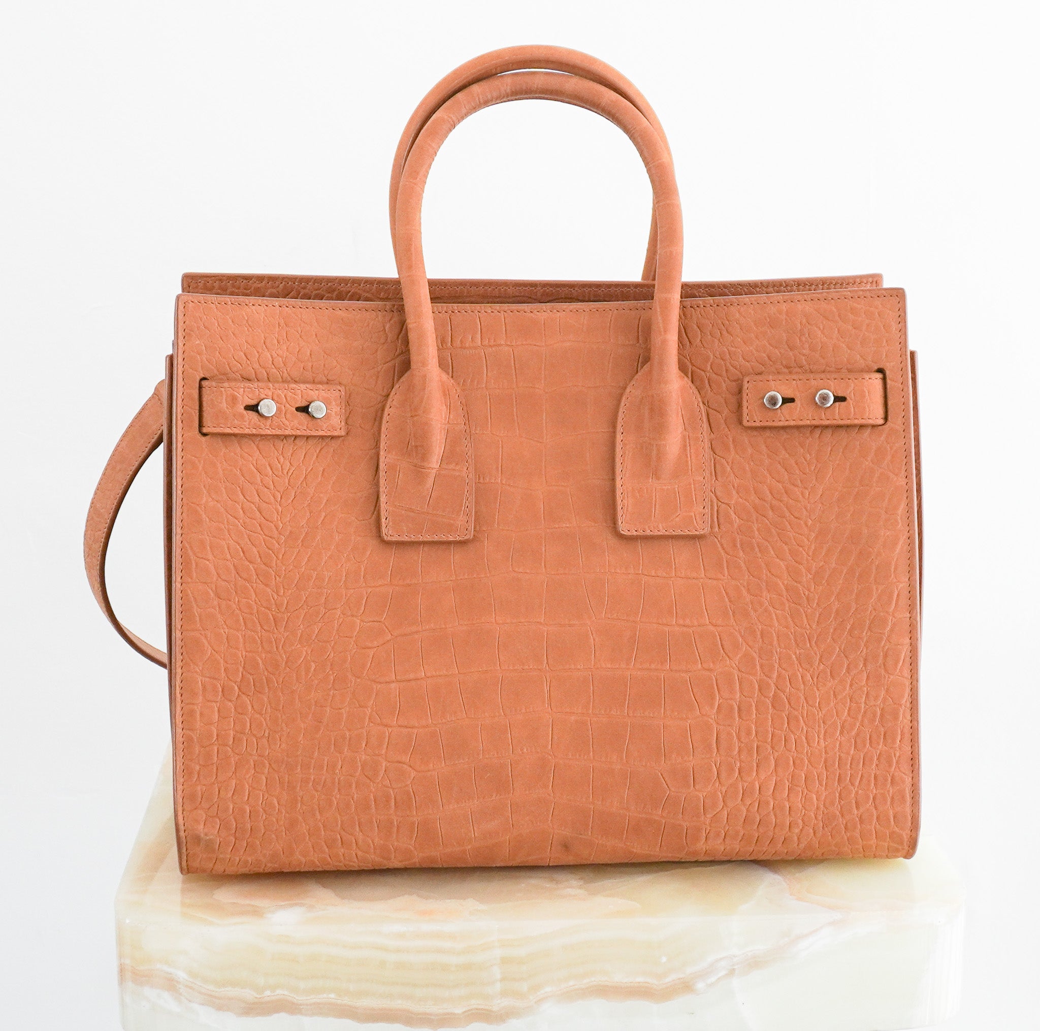 Saint Laurent Sac De Jour Small Crocodile Embossed in Brown RRP £2615 | Authentic Preloved - Reloved Again