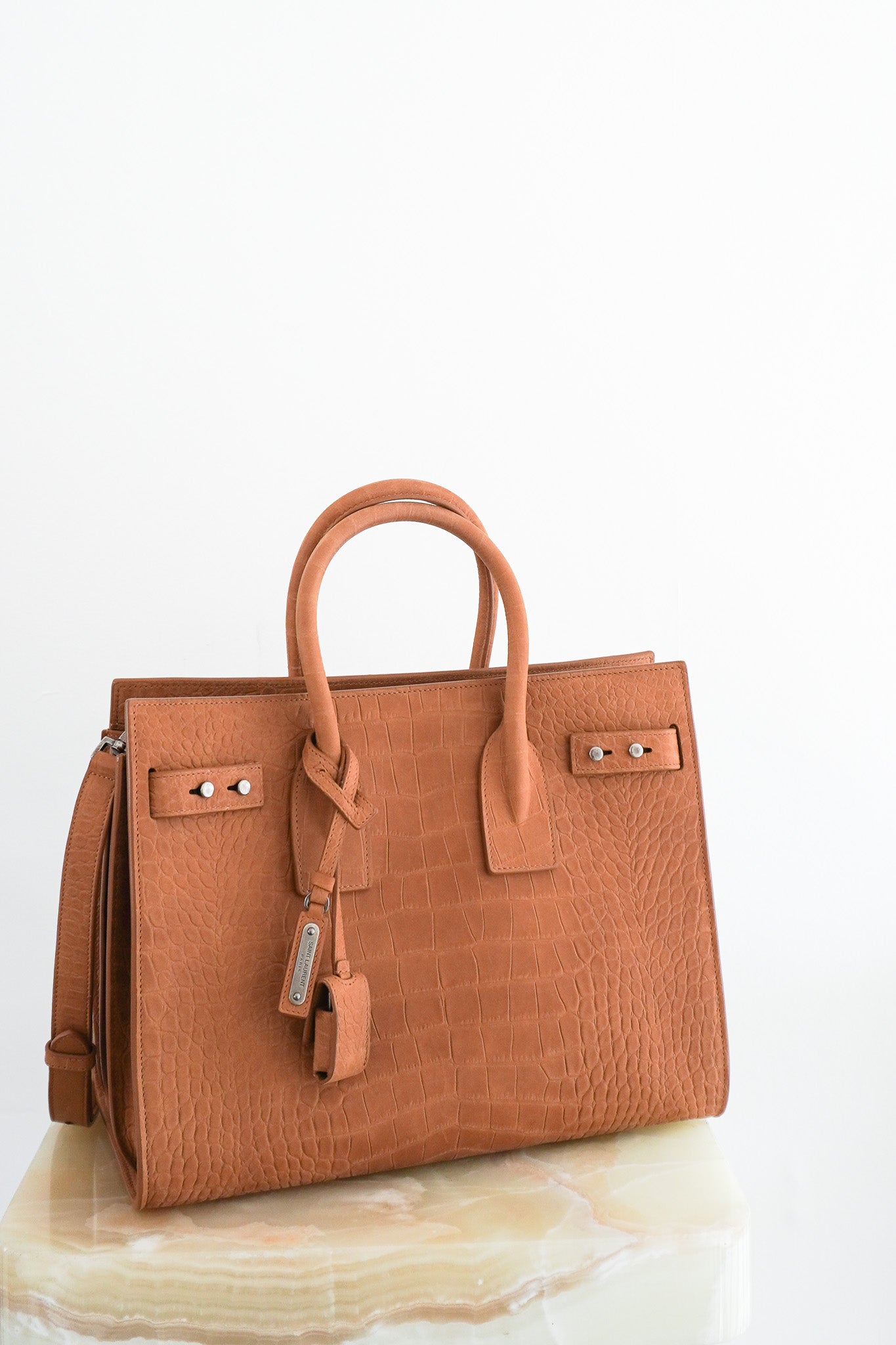 Saint Laurent Sac De Jour Small Crocodile Embossed in Brown RRP £2615 | Authentic Preloved - Reloved Again