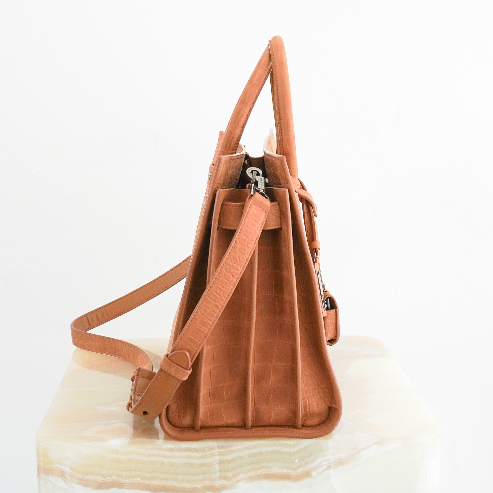 Saint Laurent Sac De Jour Small Crocodile Embossed in Brown RRP £2615 | Authentic Preloved - Reloved Again