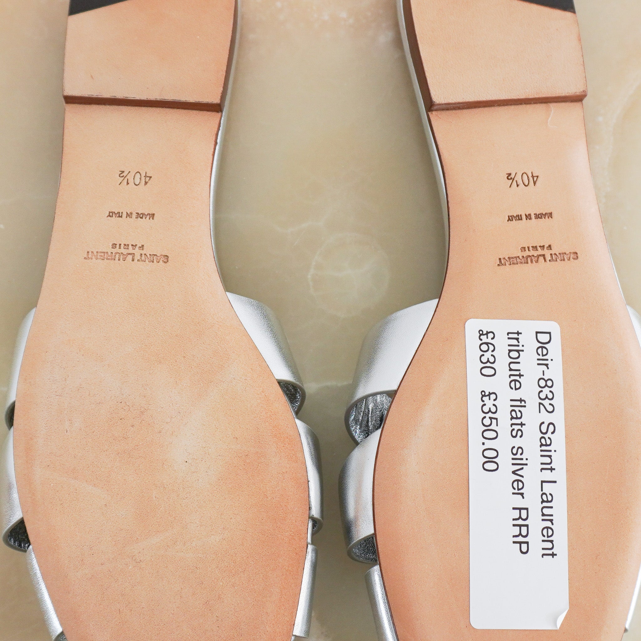 Saint Laurent Tribute Flats in Silver RRP £630 | Authentic Preloved - Reloved Again