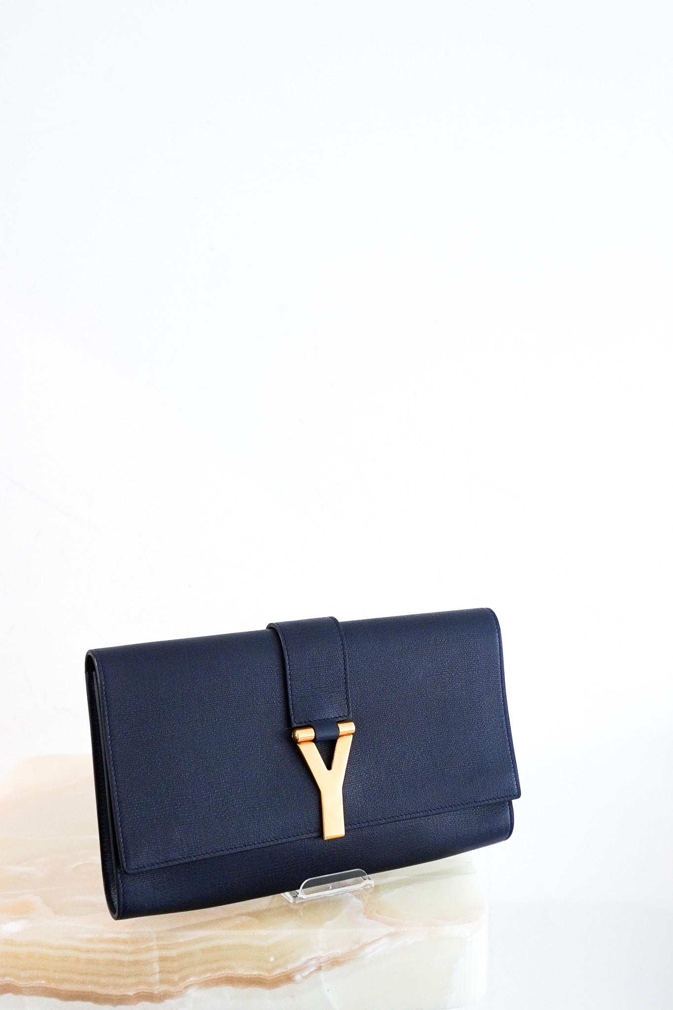 Saint Laurent Y Clutch in Navy | Authentic Preloved - Reloved Again