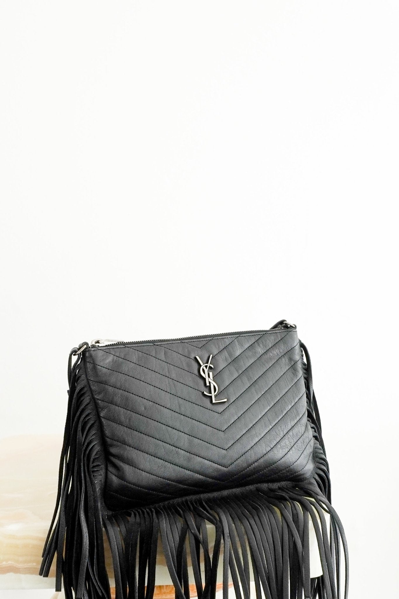 Saint Laurent Monogram Fringe Leather Crossbody Bag in Black (RRP £1350) | Authentic Preloved - Reloved Again