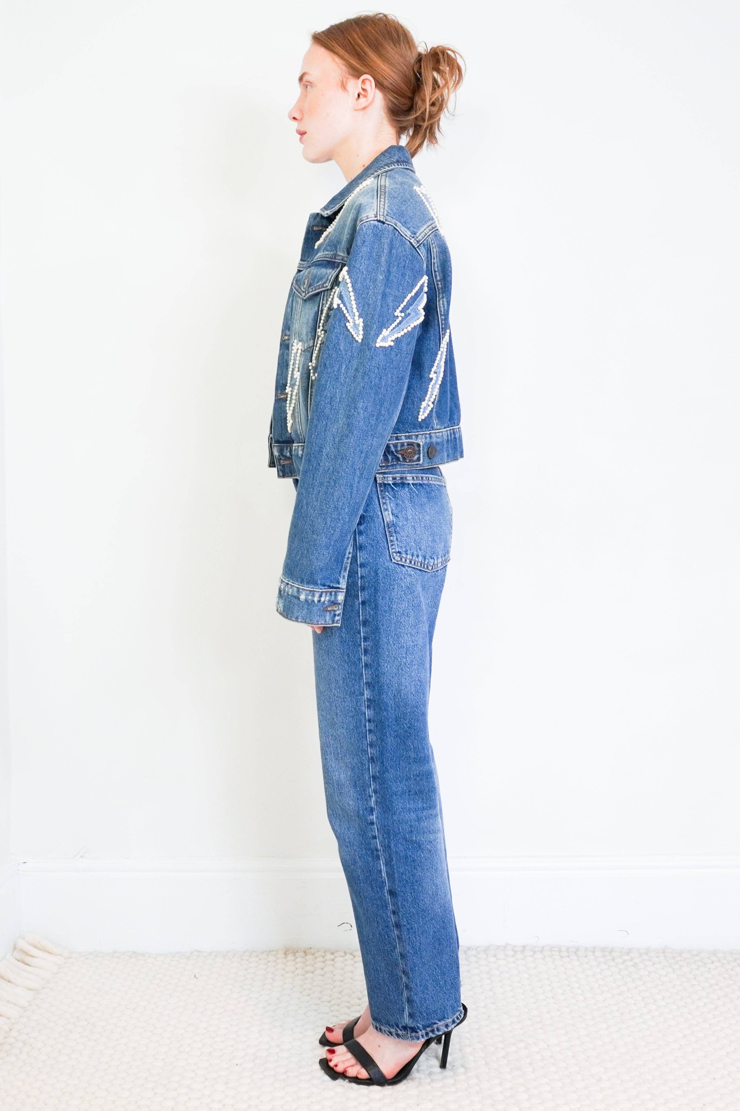 Sandro-Blue-Denim-Jacket-with-Pearls-side-picture-Chelsea-London