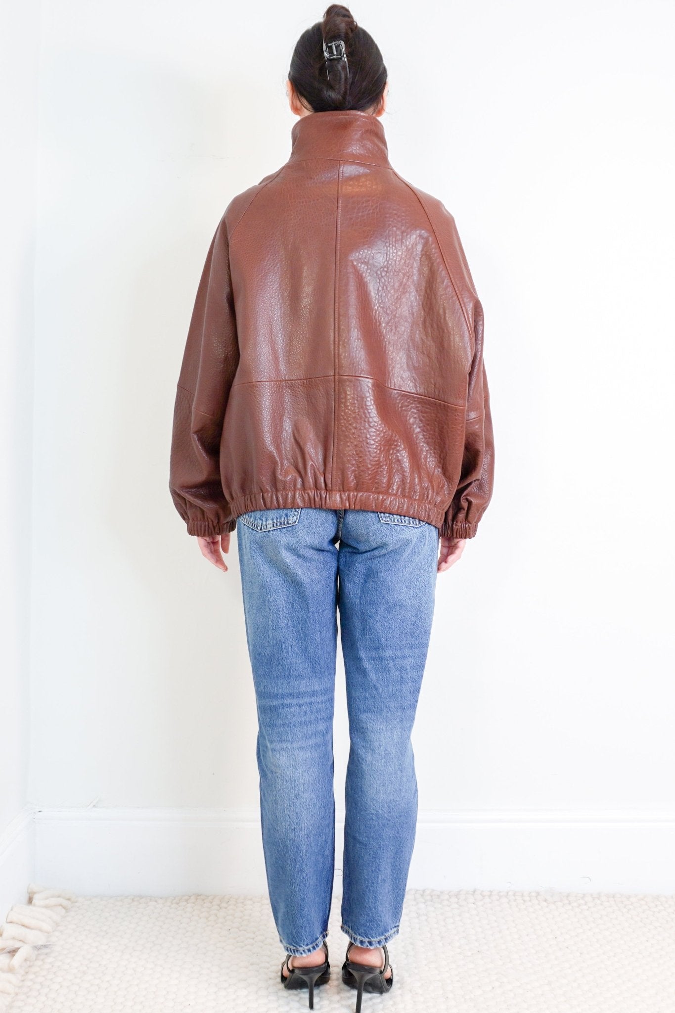 Sandro-Brown-Raglan-Leather-Jacket-back-picture-Chelsea-London