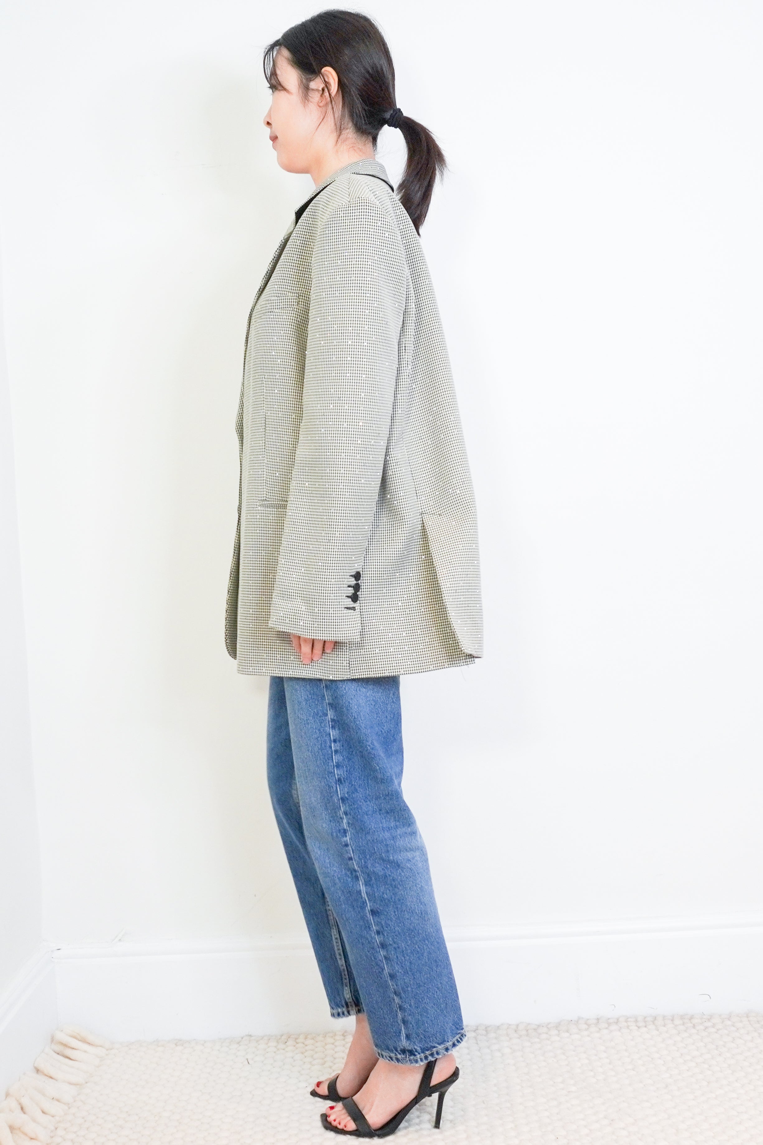 Sandro-Monochrome-Crystal-Houndstooth-Blazer-side-picture-Chelsea-London