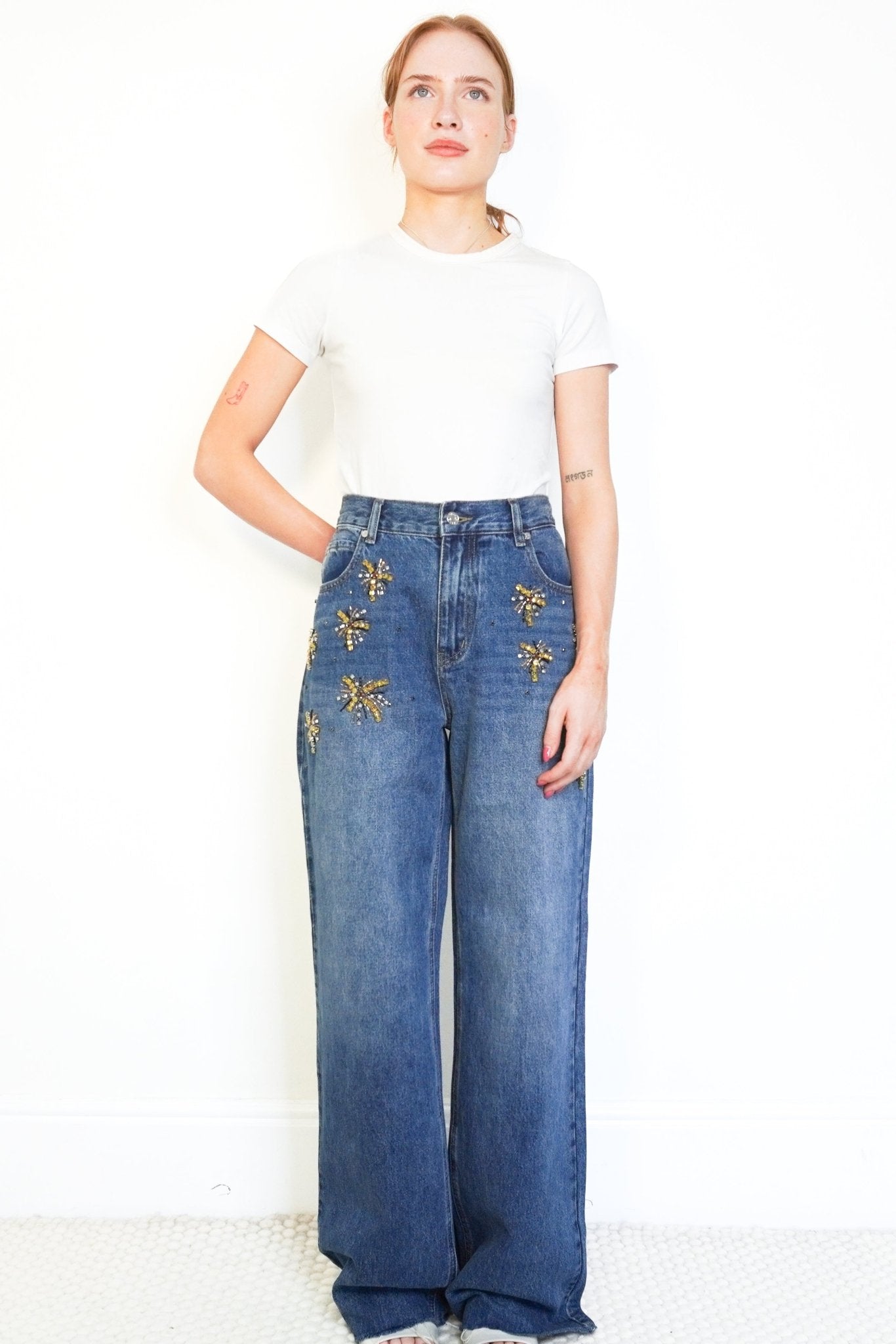 Sandro Blue Embellished Wide-Leg Jeans (RRP £250) | Authentic Preloved - Reloved Again