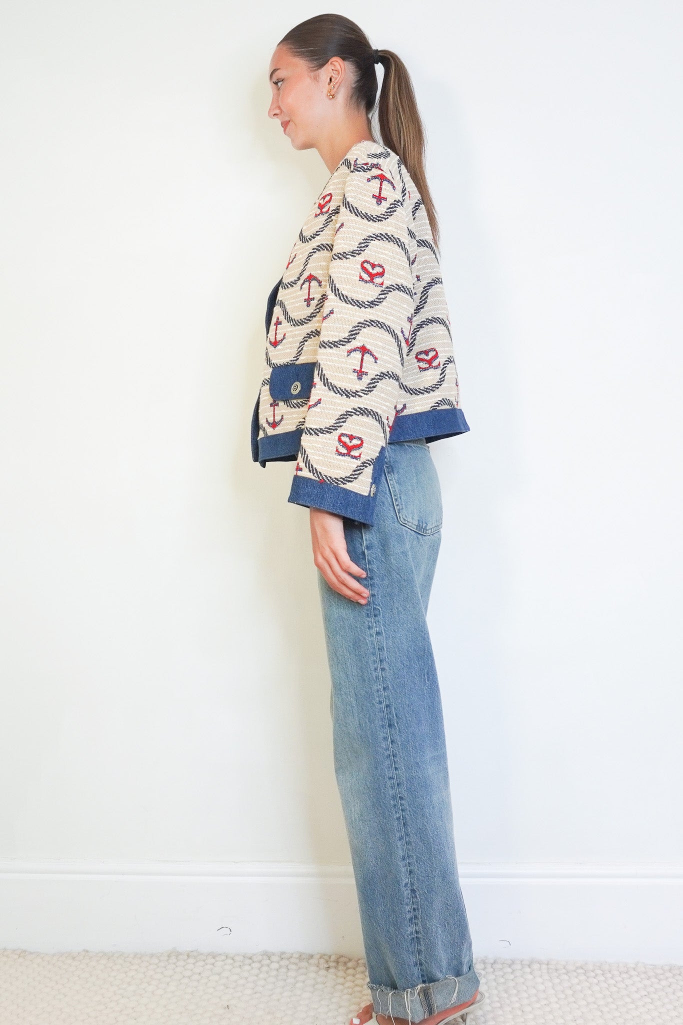 Sandro Mixed-Material Anchor Jacquard Jacket side photo chelsea london