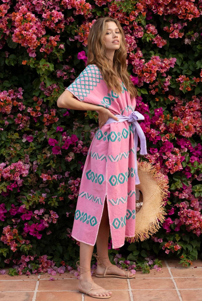 Pippa Holt Kaftan No.518 Pink & Green Three-Panel Kaftan (RRP £761) | Authentic and Preloved - Reloved Again
