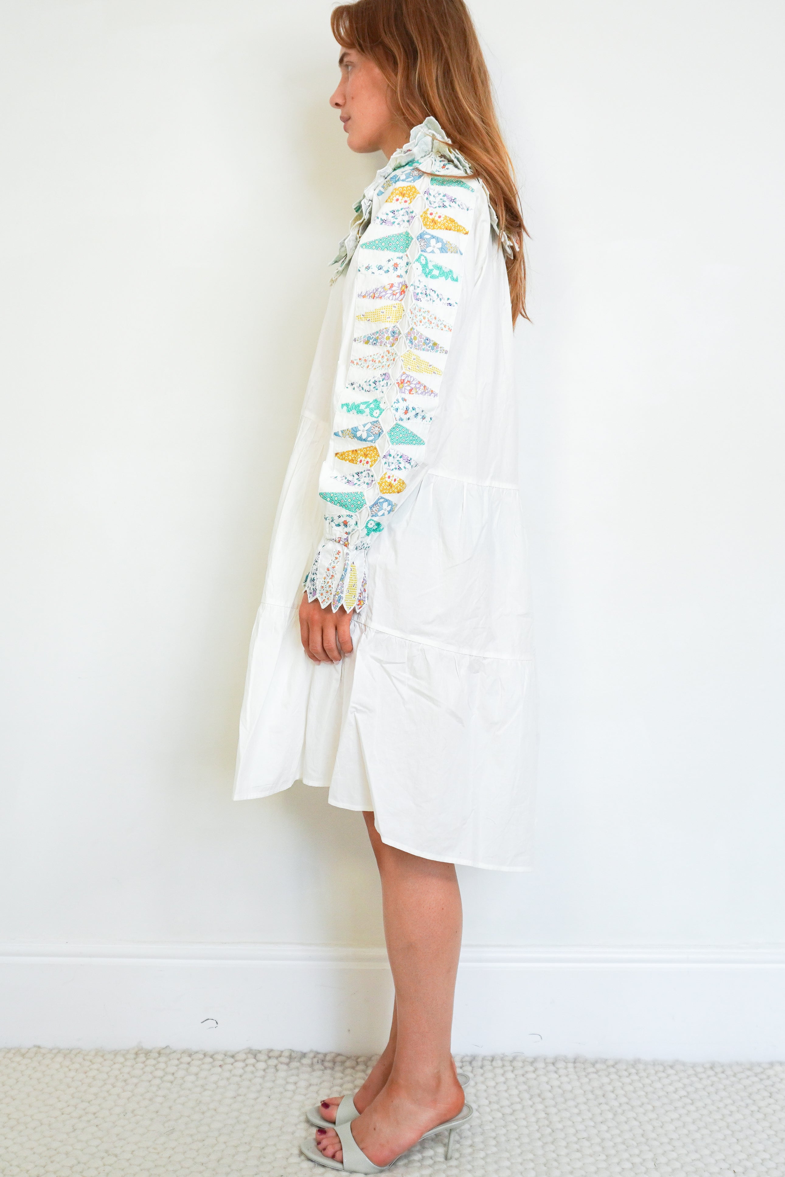 Sea New York SS21 Quilted L/S Day Dress White Multi side photo chelsea london