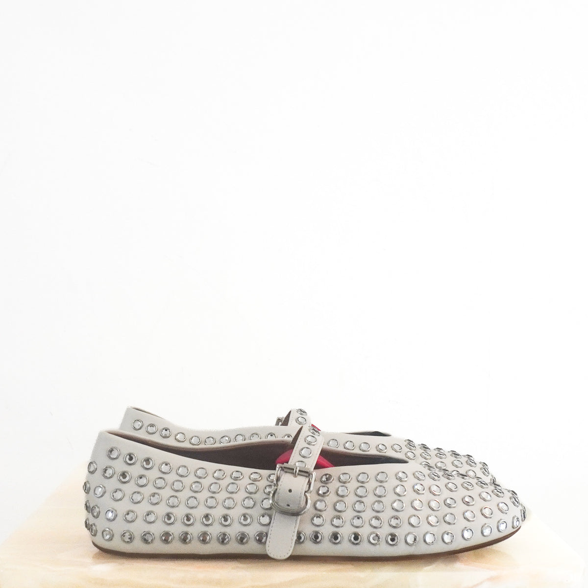 SIde: Alaia White Strass Lambskin Ballerina Flats