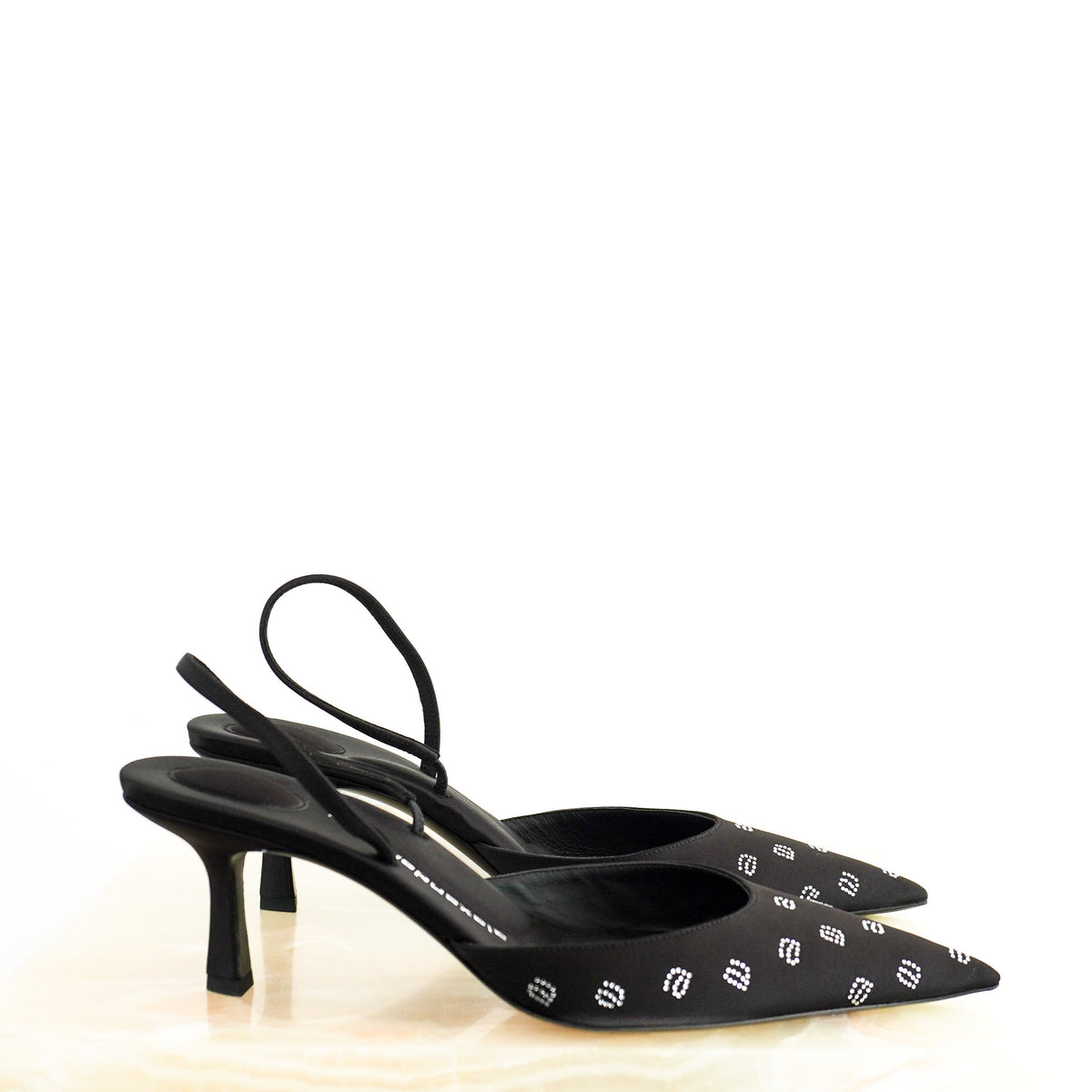 Alexander Wang Delphine 65 Slingback in Crystal Satin in Black (RRP £500) | Authentic Preloved - Reloved Again