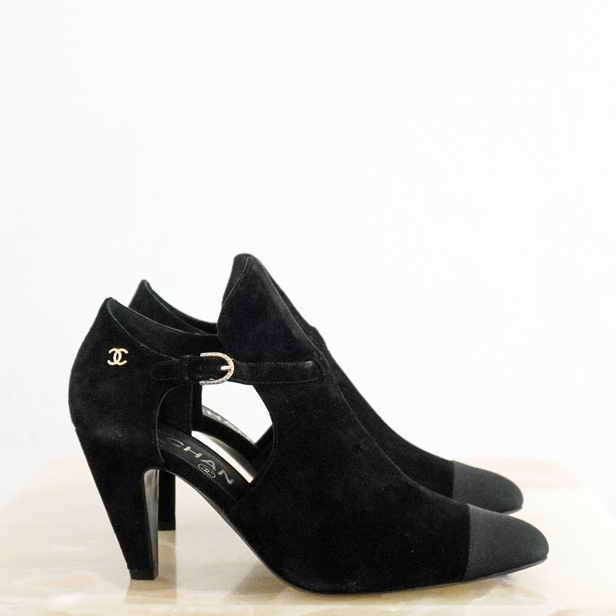 Side: Chanel Suede Boot Heels