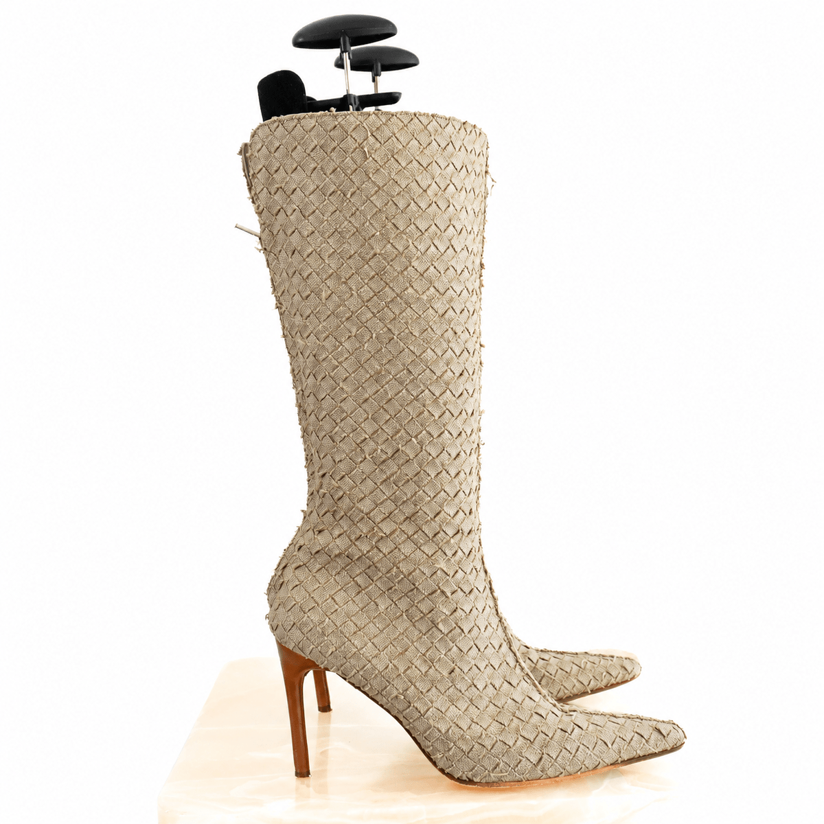 Bottega Veneta Beige Intrecciato Weave Heeled Boots (RRP £1000) | Authentic Preloved - Reloved Again