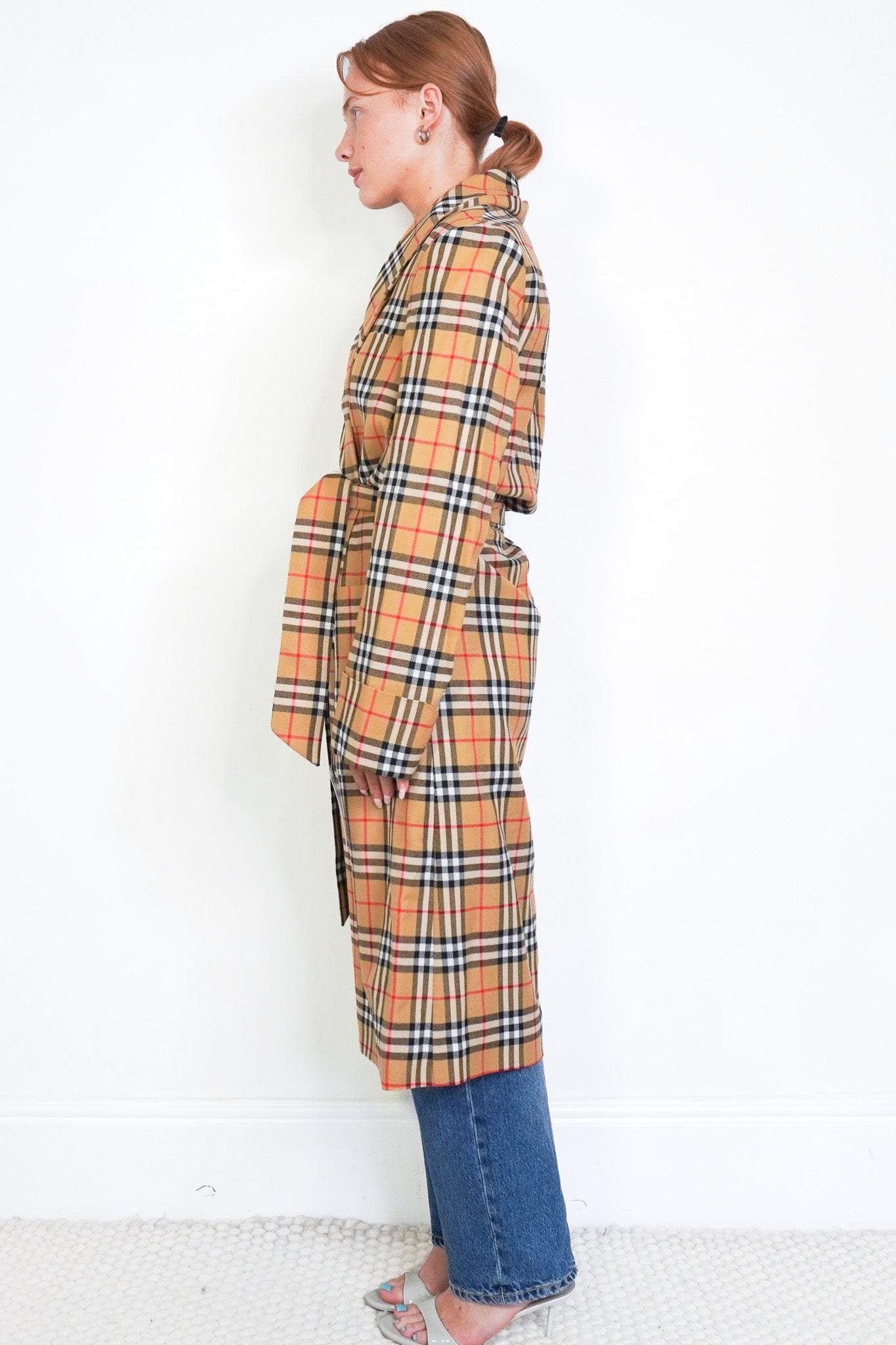 Side Image: Burberry Check Wool Plaid Check Coat