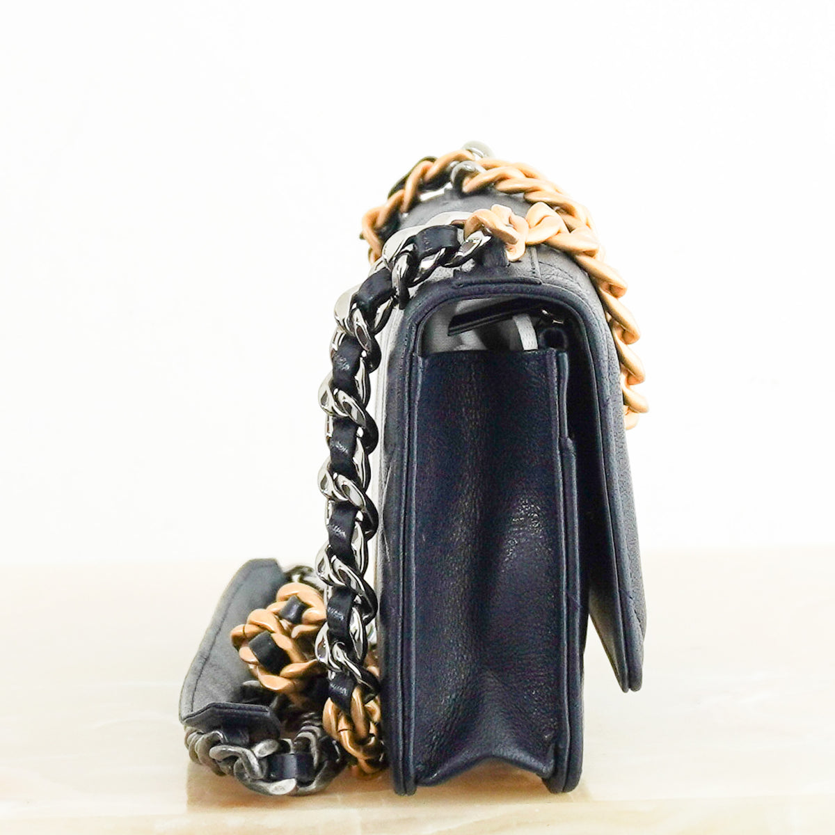 Side Image: Chanel 19 Wallet on Chain Bag in Navy