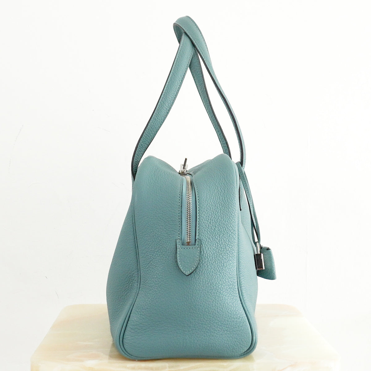 Side Image: Hermès Taurillon Clemence Victoria II 45 in Palladium Blue