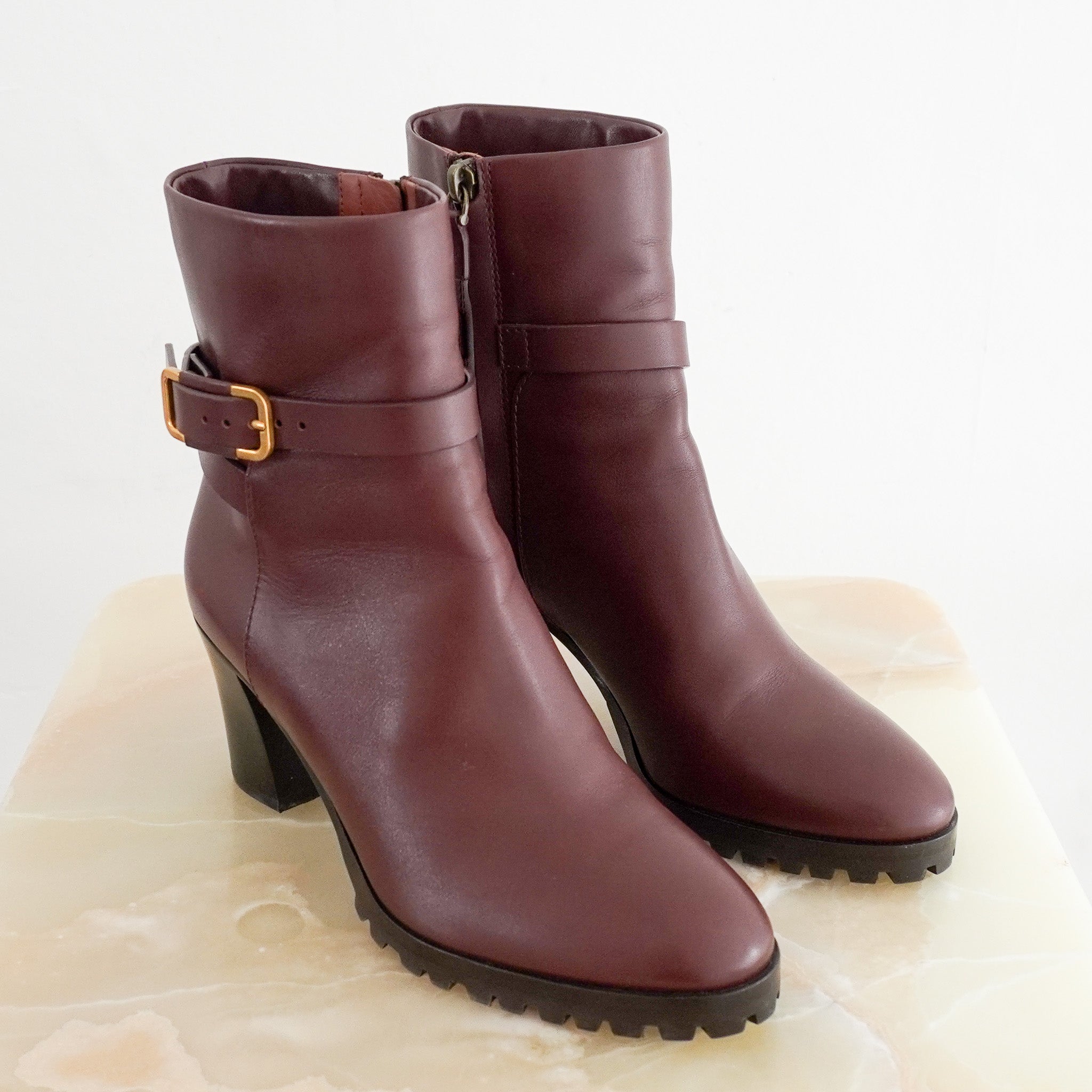 Side Image: Loro Piana Burgundy Ankle Boots