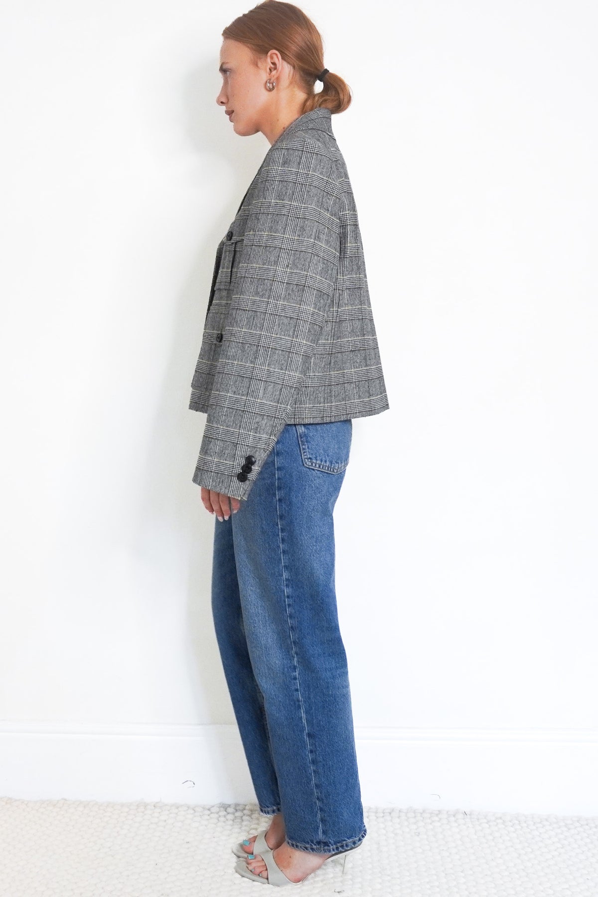Side Image: ME+EM Grey and Black Plaid Double Breasted Tweed Jacket UK 16