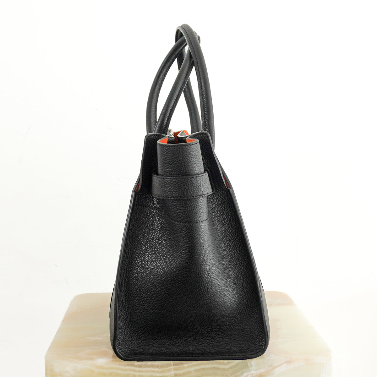 Side Image: Mulberry Small Zipped Bayswater Black with Orange Suede Interior