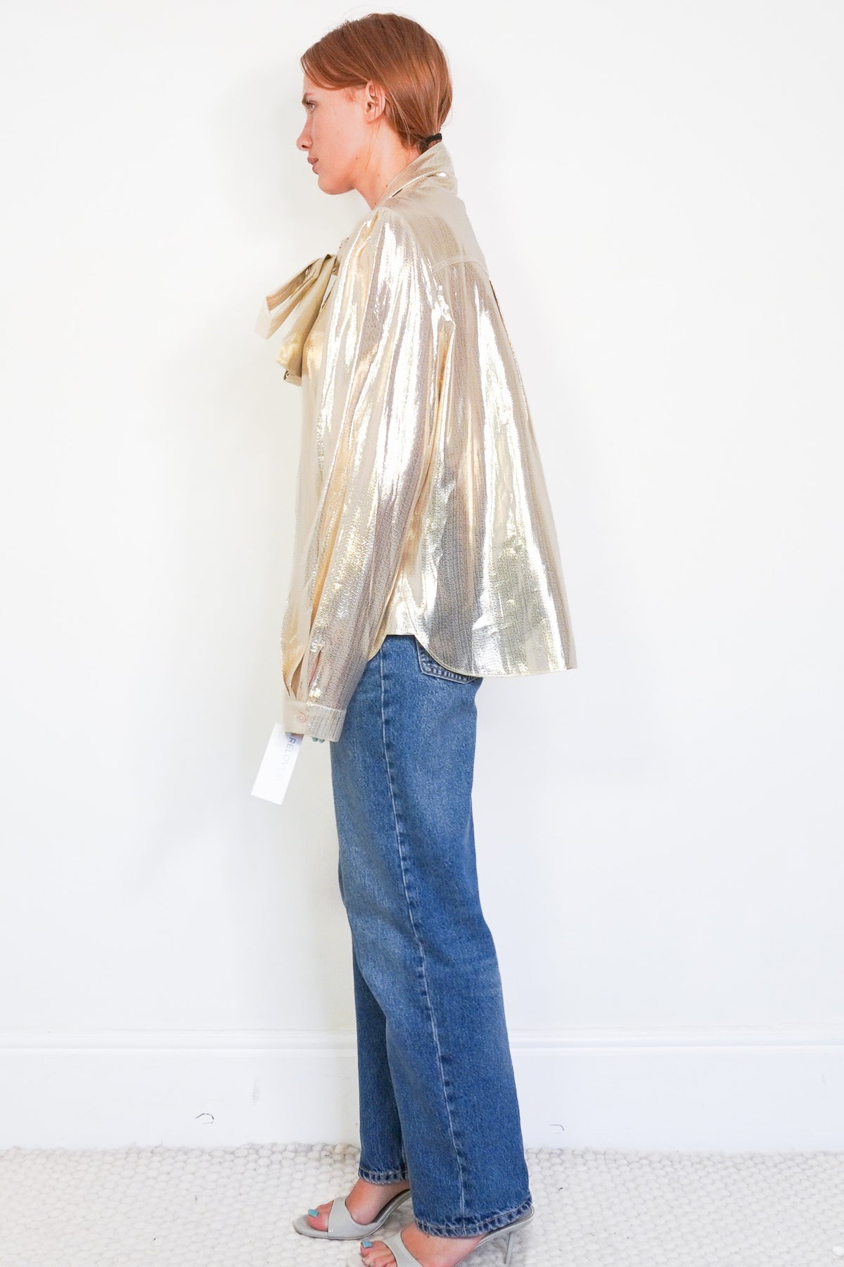 Side Image: NEW Self Portrait Metallic Pussy Bow Blouse