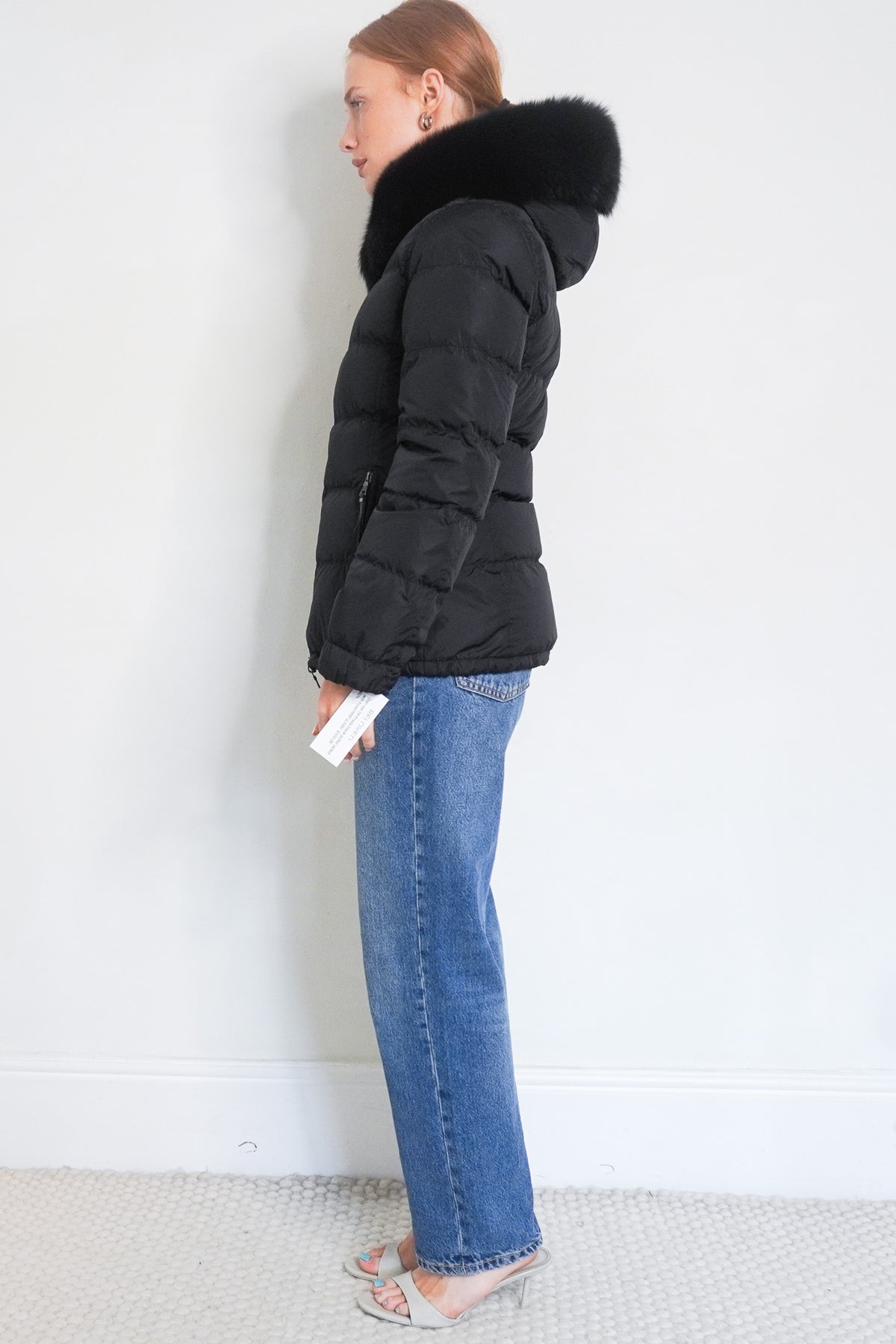 Side Image: Prada Black Puffer Jacket with Hood
