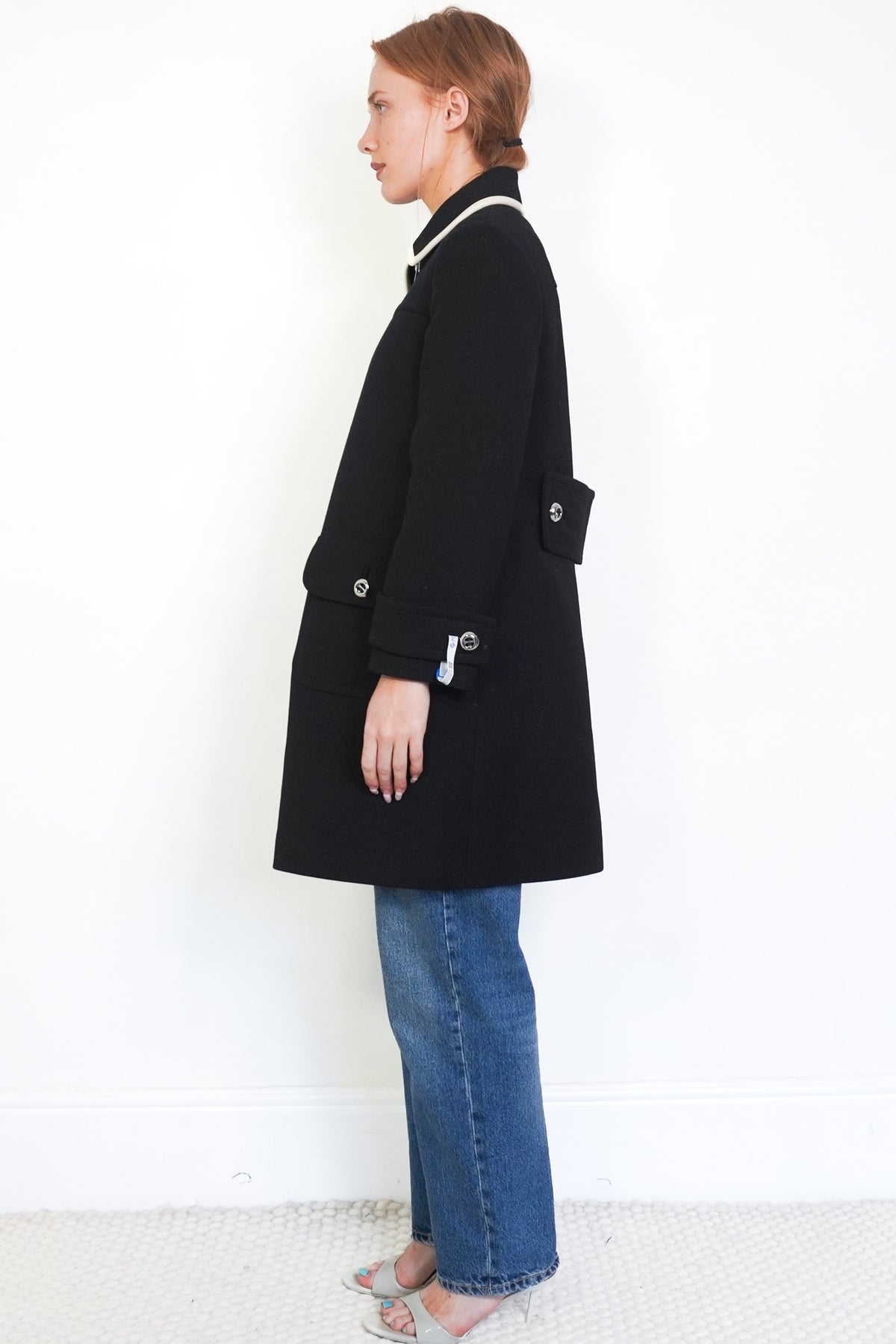 NEW Prada Black Wool Coat with White Trim Collar (RRP £2500) | Authentic Preloved - Reloved Again
