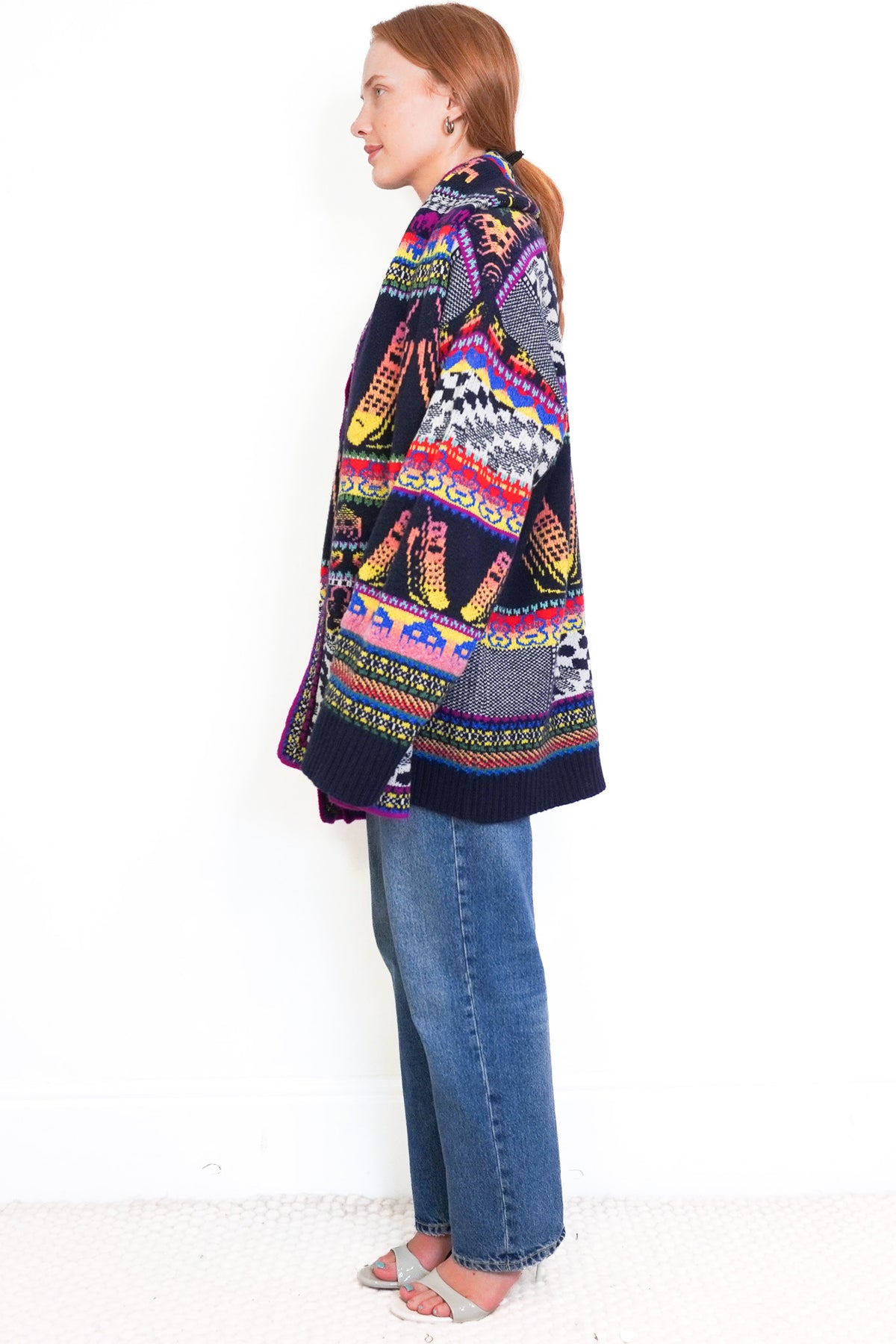 Side Image: Stella McCartney Oversized Multicoloured Wool Patterned Jumper And Scarf