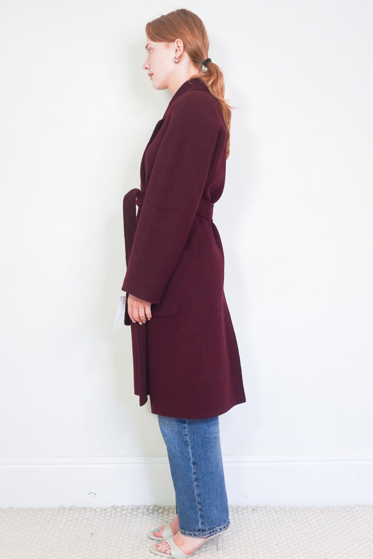 Side Max Mara Burgundy Pure New Wool Belted Coat