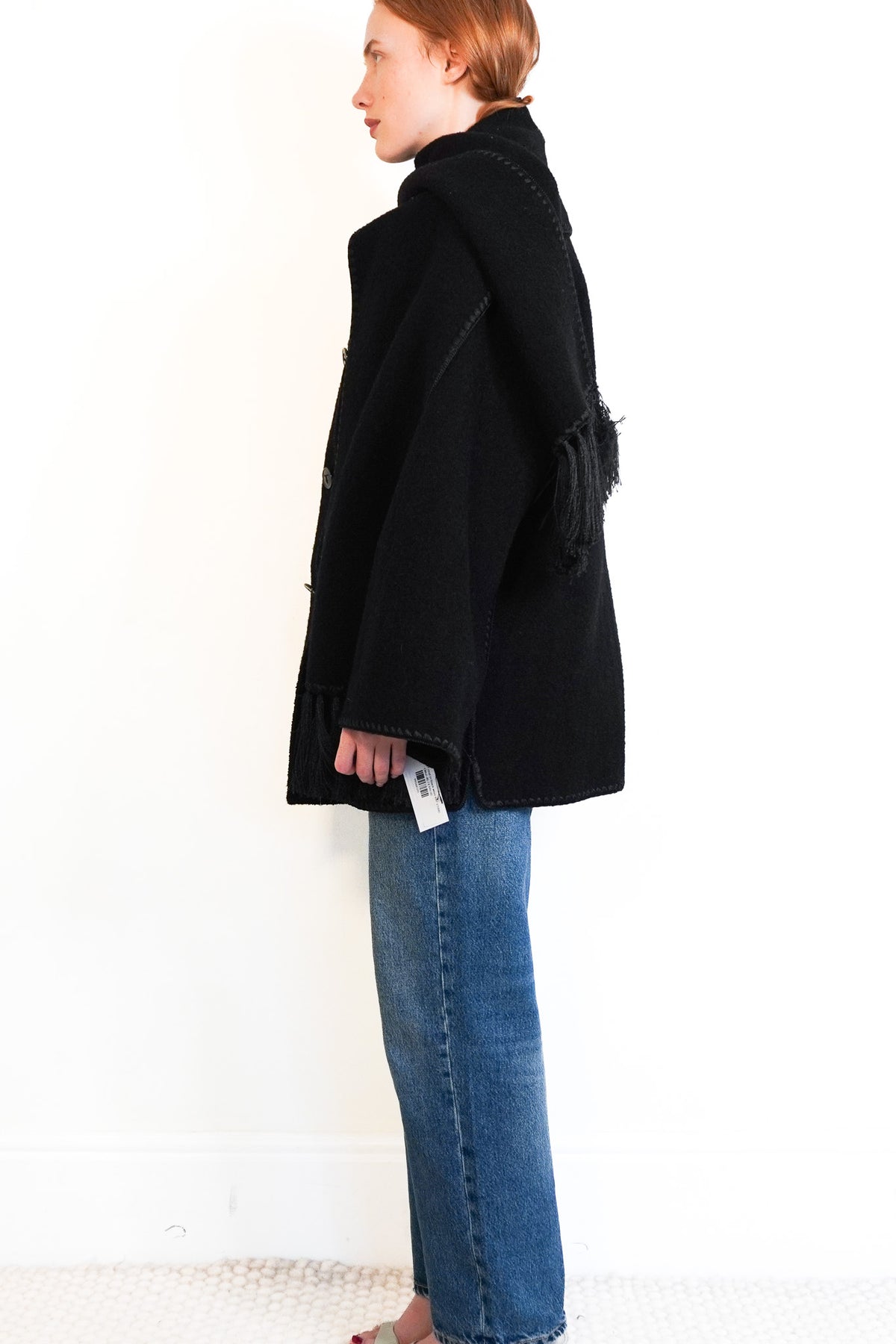 Side: Toteme Scarf Coat in Black Wool