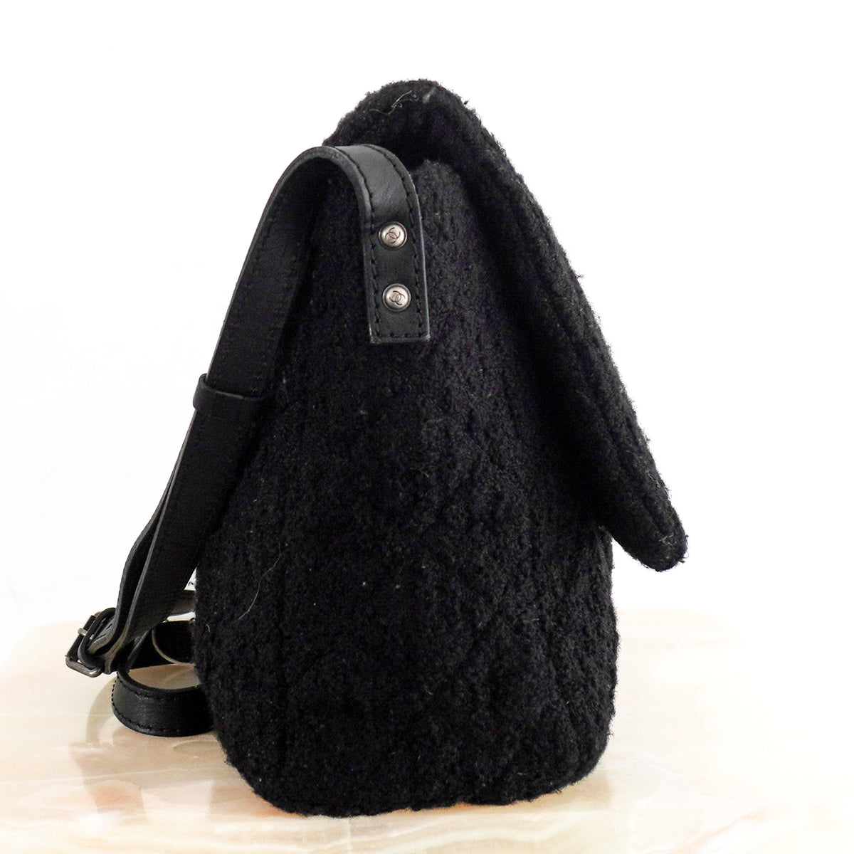 Side Image: Chanel Black Tweed 2.55 Flap Crossbody Bag