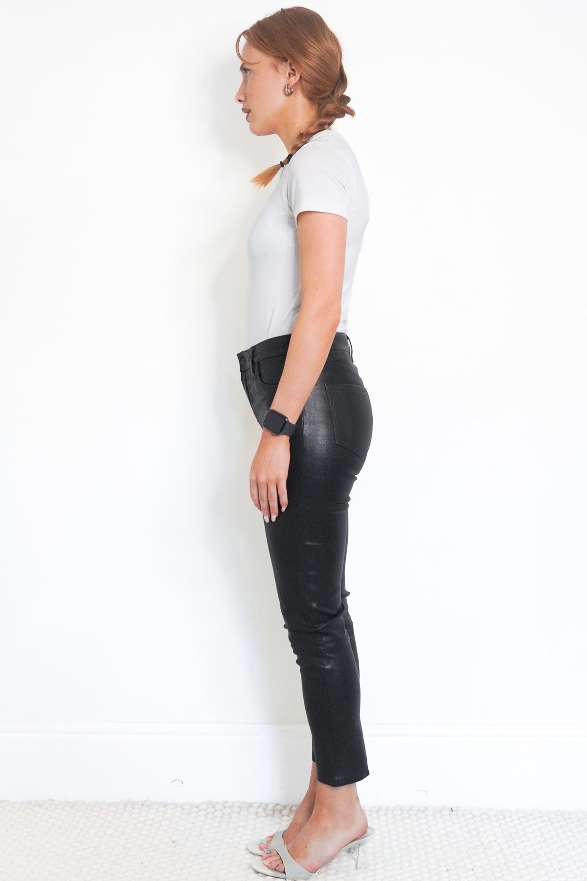 Side image J Brand Black Leather Skinny Jeans Chelsea London