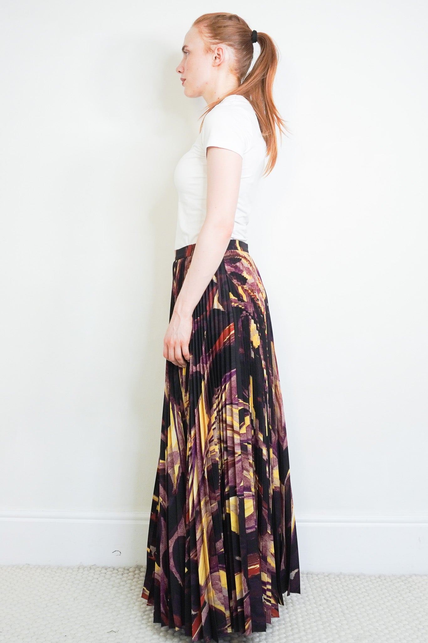 Side image of the Altuzarra Abstract Print Pleated Maxi Skirt