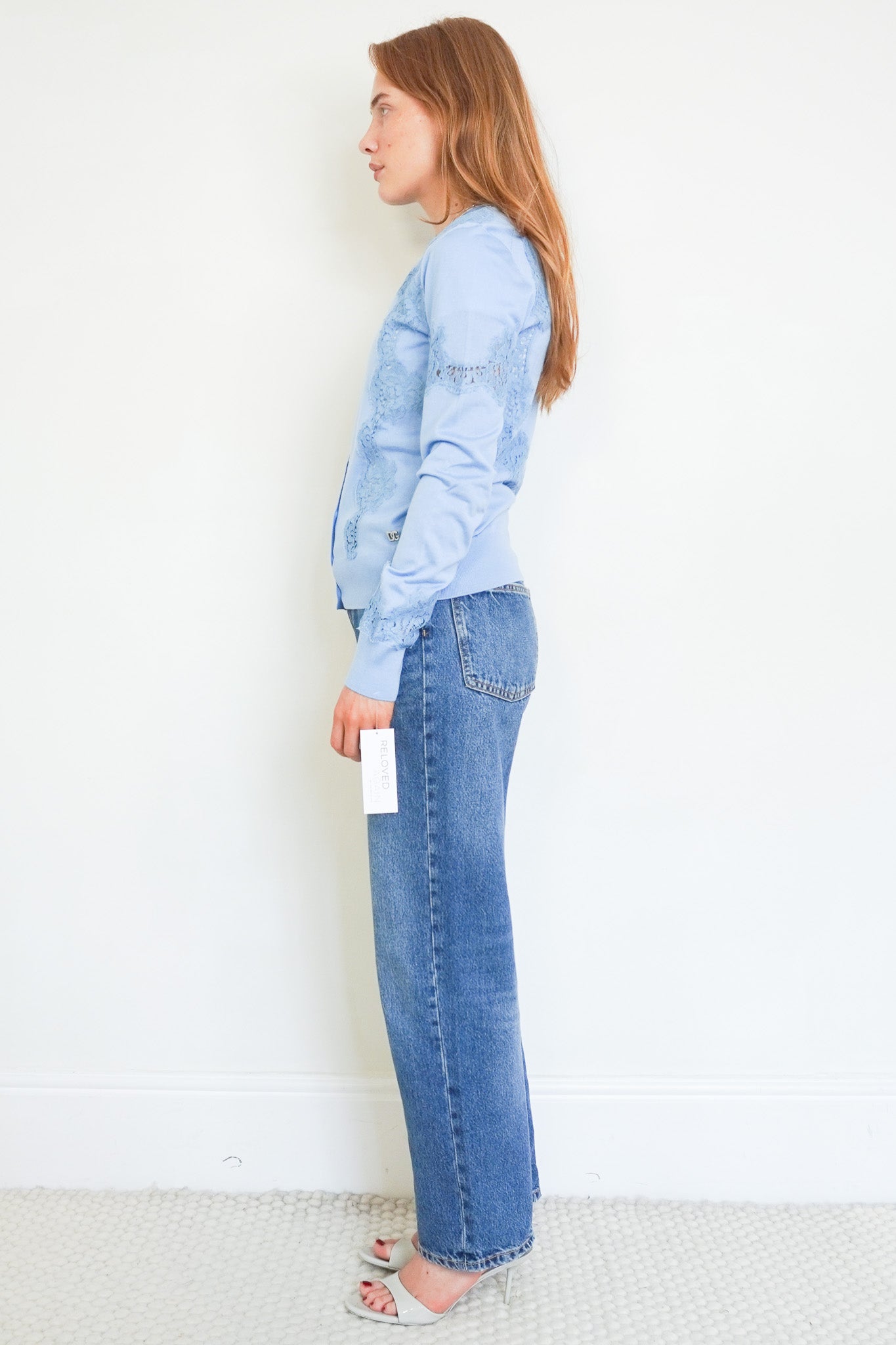 Side image of the Dolce and Gabbana Lace Insert Cashmere Cardigan